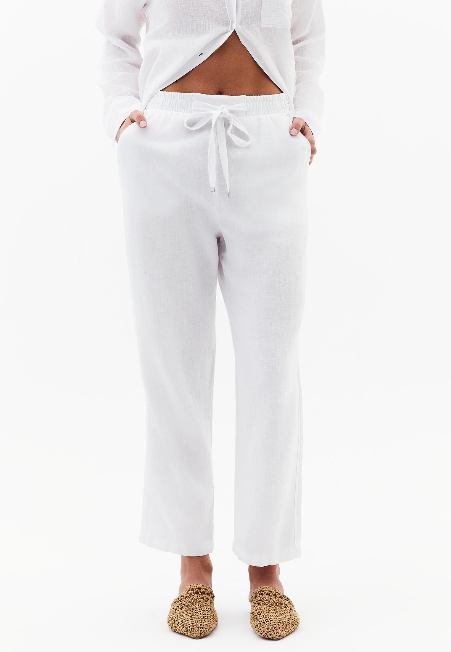 Woven Linen Carrot Pants - WHITE
