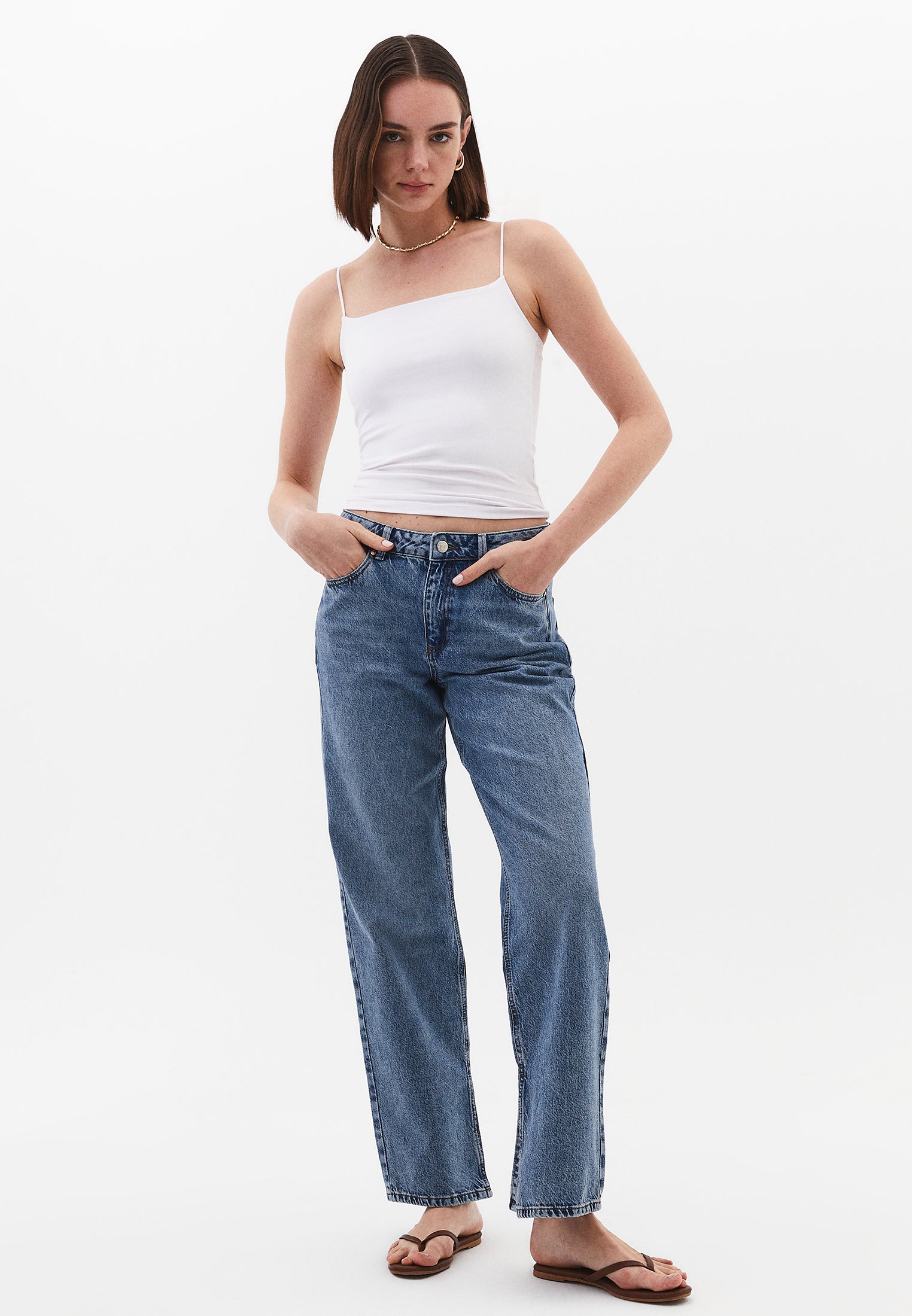 Wide Neck Strappy Tank Top - WHITE