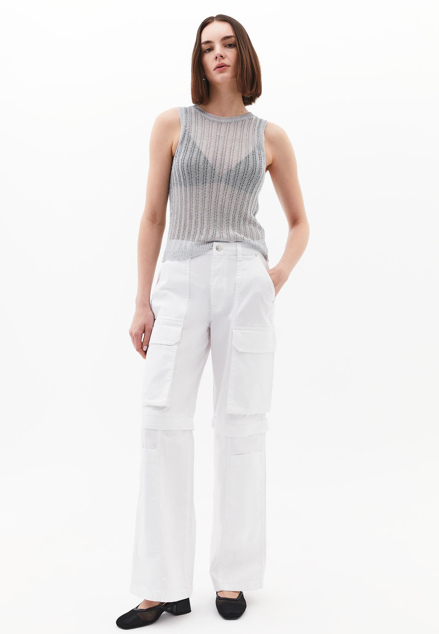 Wide Leg High Waist Cargo Pants - WHITE