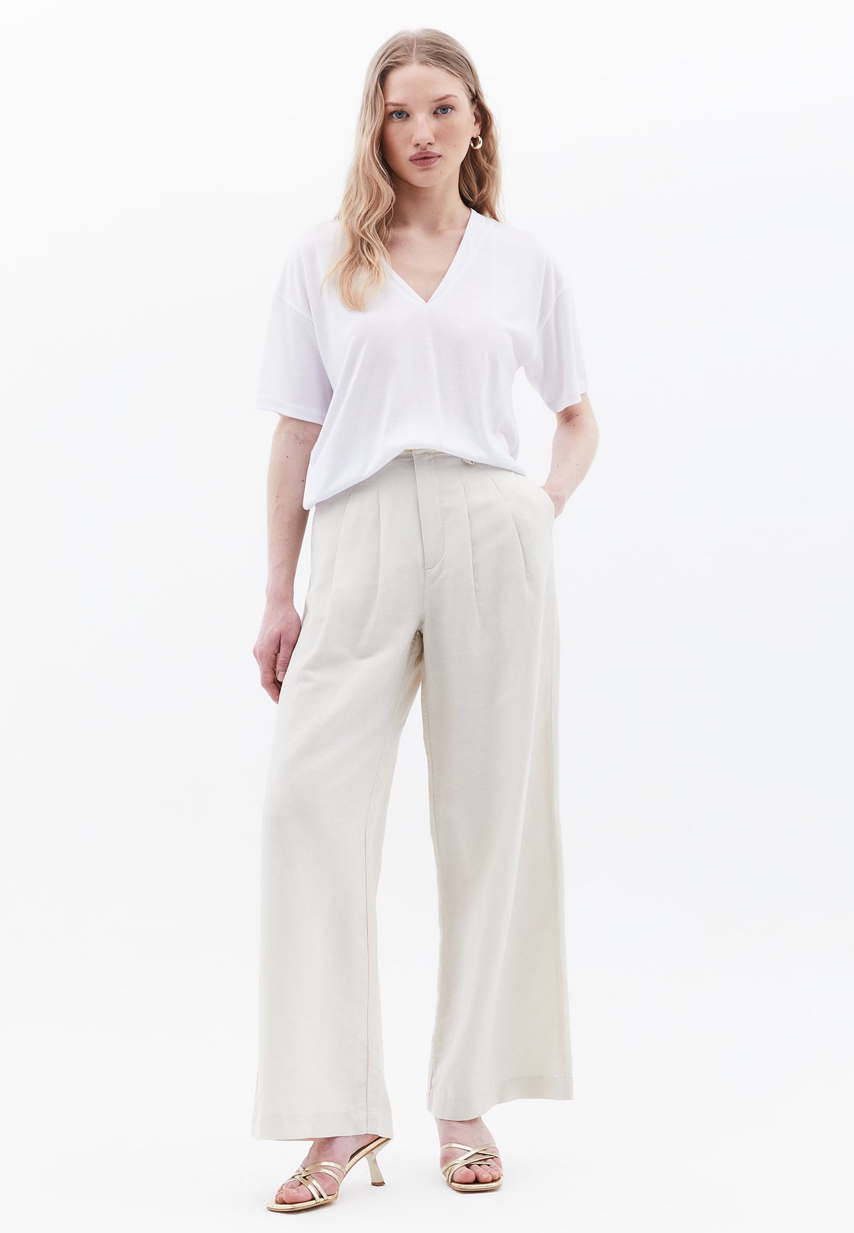 V Neck Oversize Short Sleeve T-Shirt - WHITE