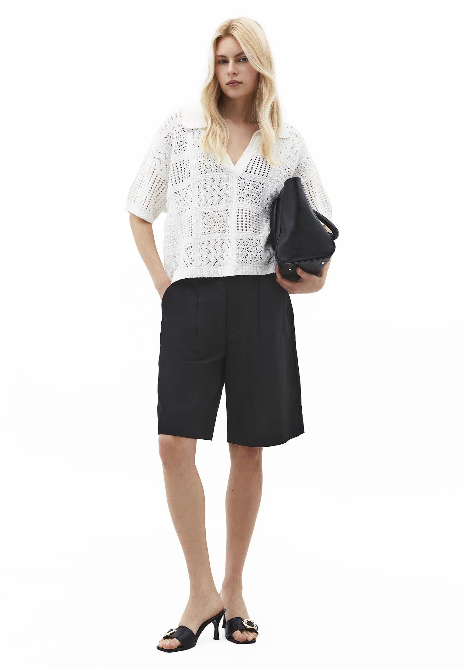 Polo Collar Oversize Ajour Sweater - WHITE