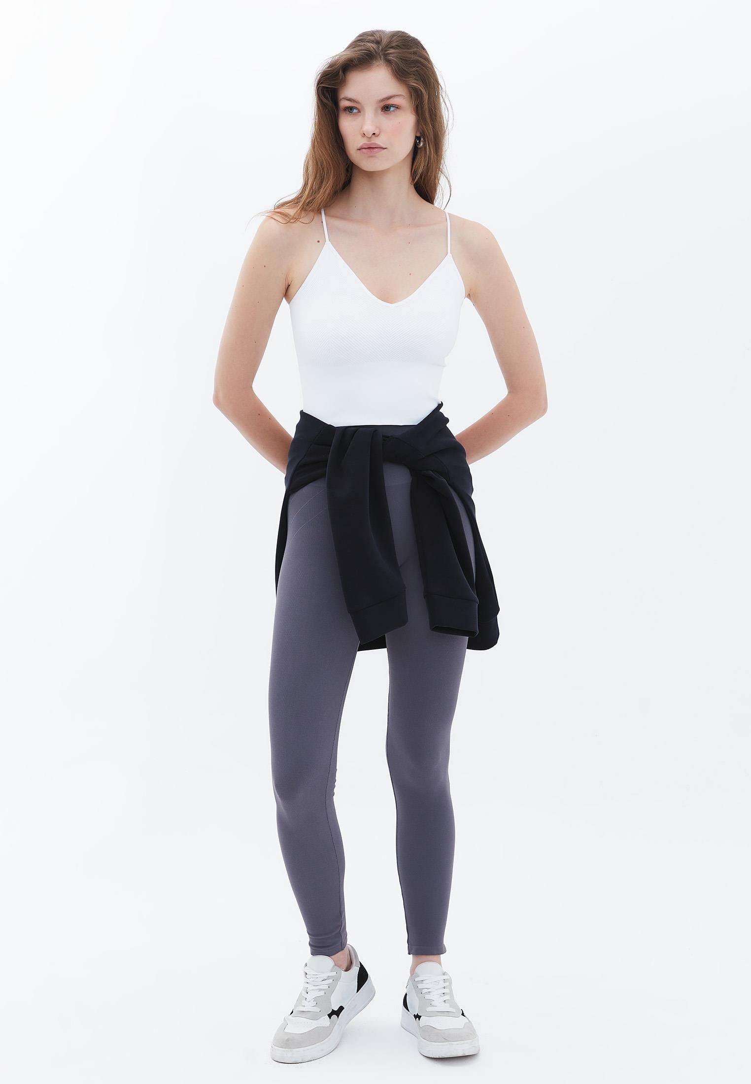 Jacquard Patterned V Neck Tank Top - WHITE