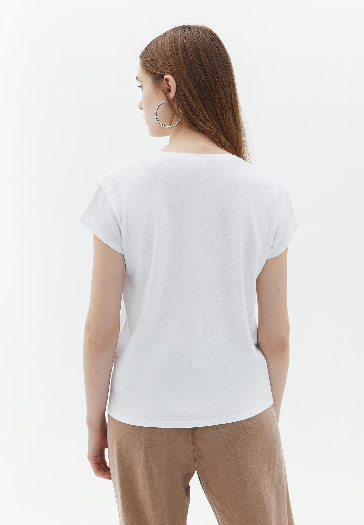 V Neck Linen T-Shirt - WHITE