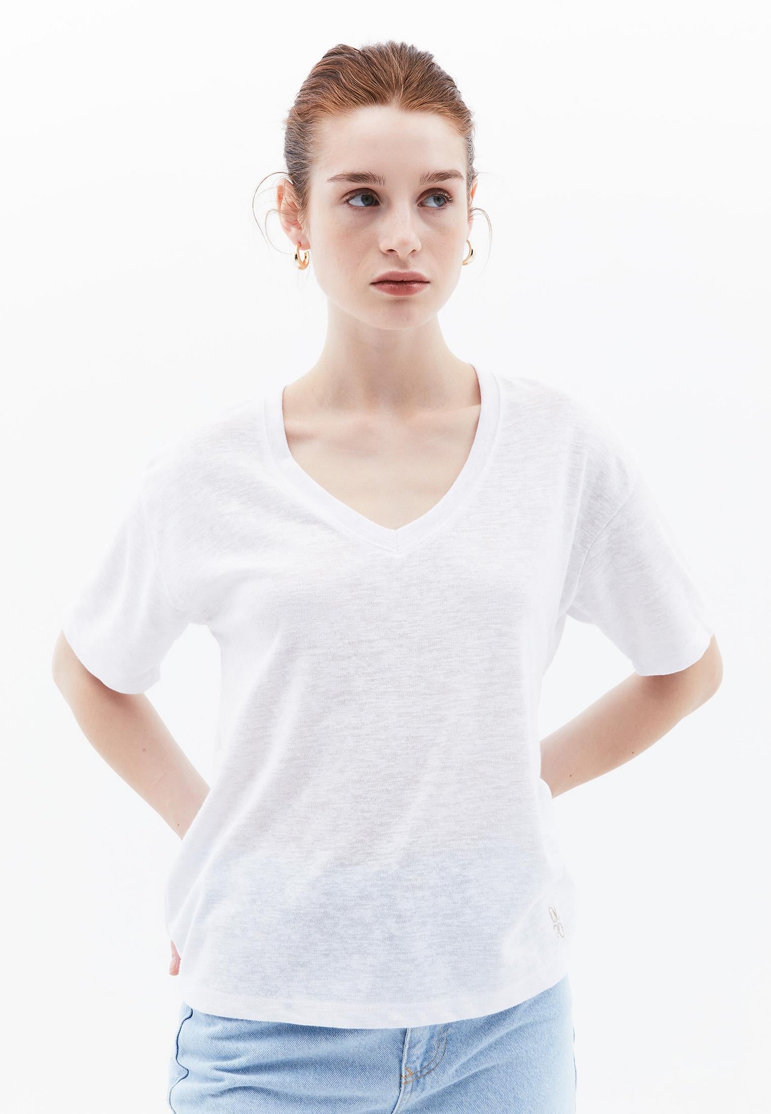 Oversize V Neck Short Sleeve T-Shirt - WHITE