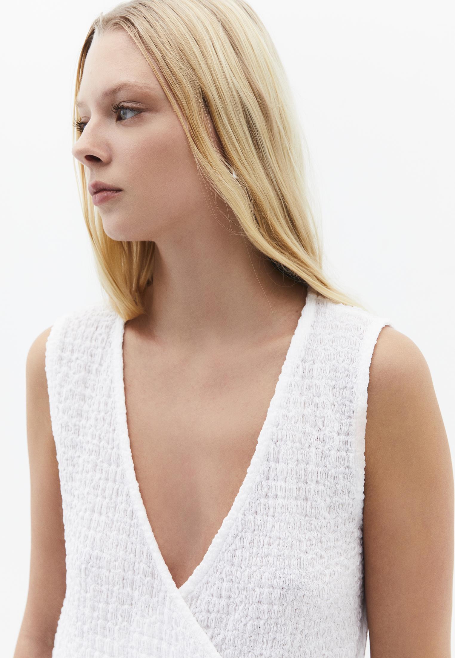 V Neck Blouse Without Sleeve Detail - WHITE