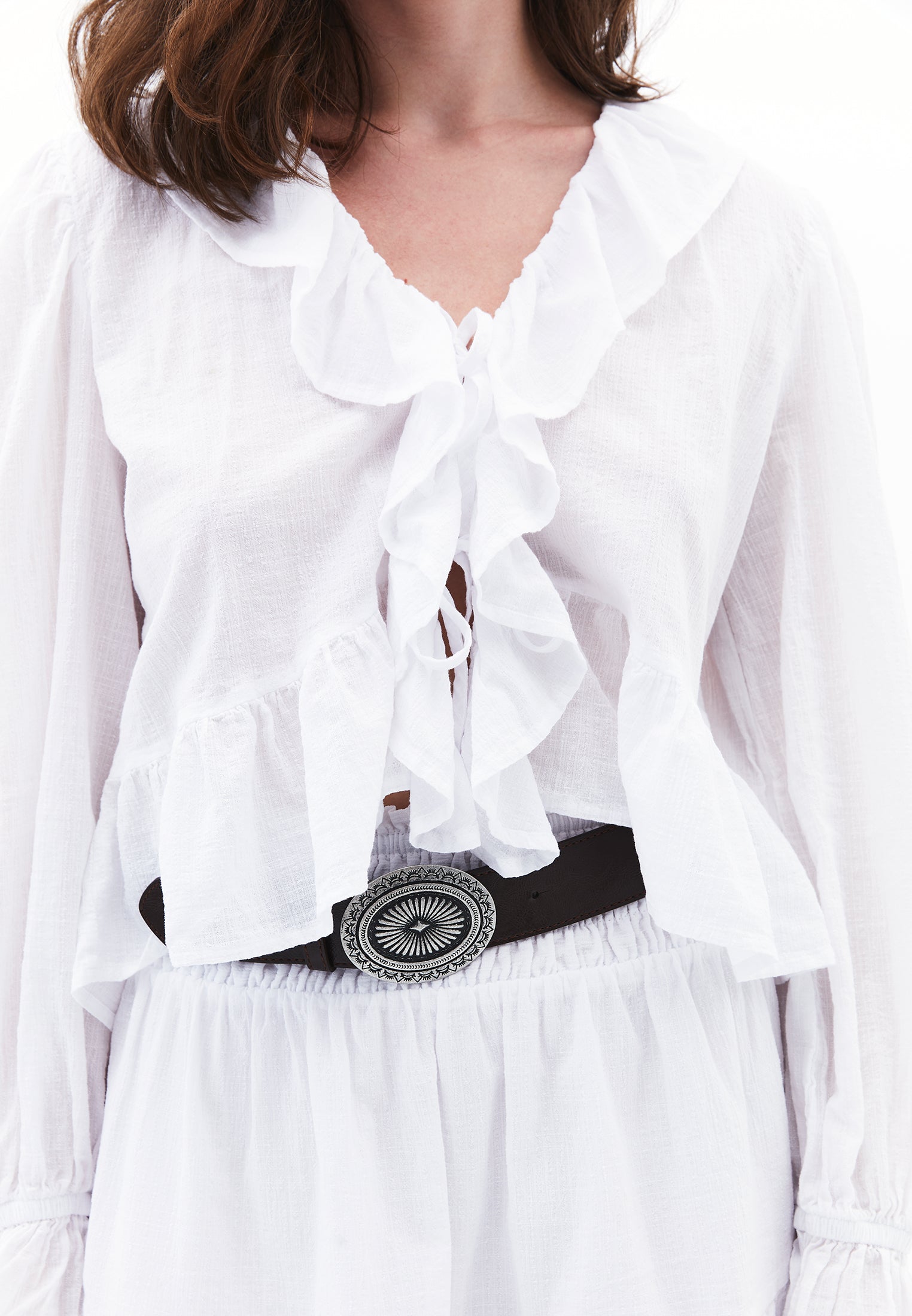 Deep Neck Blouse - WHITE