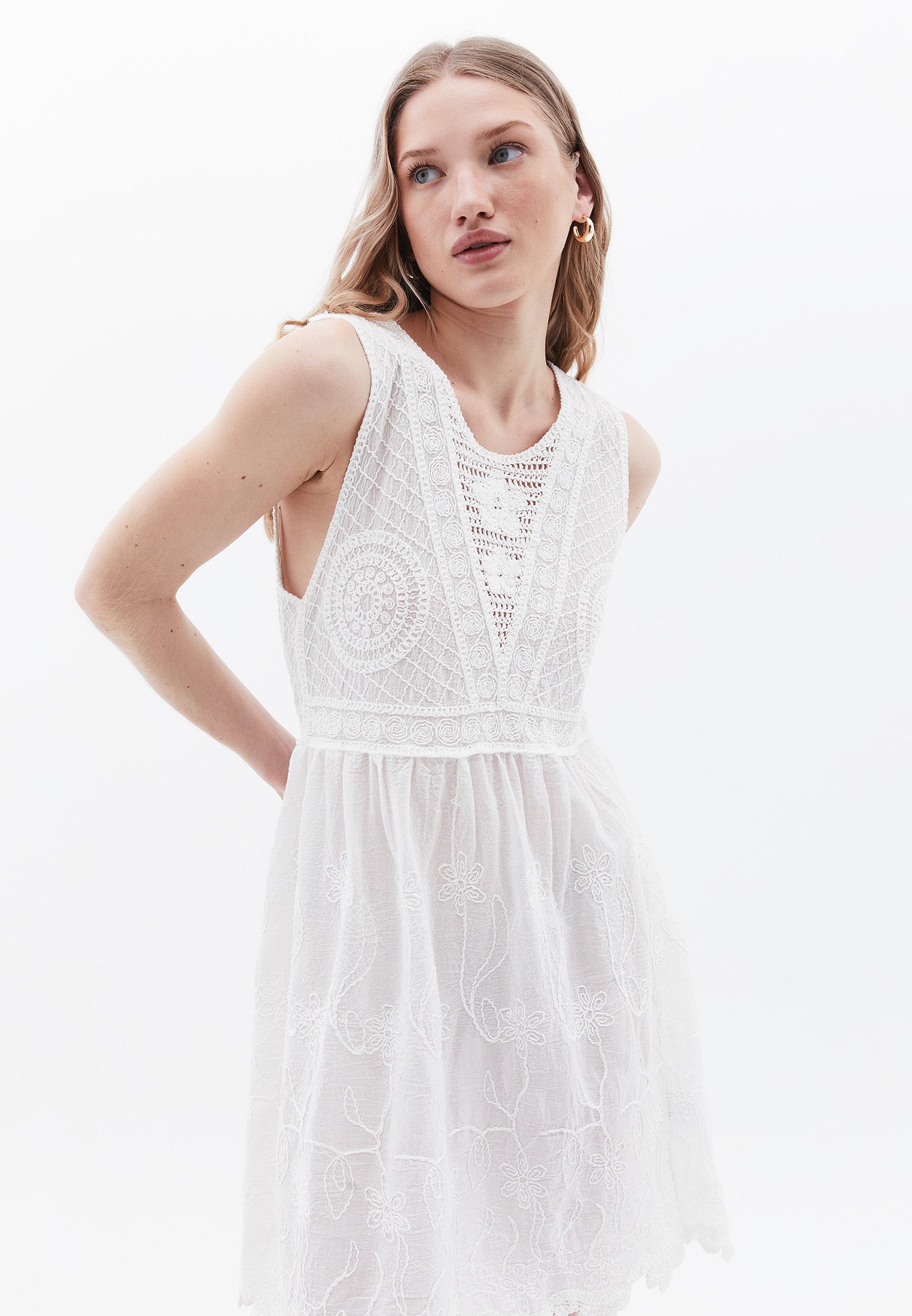 Sleeveless Bohemian Style Short Dress - WHITE