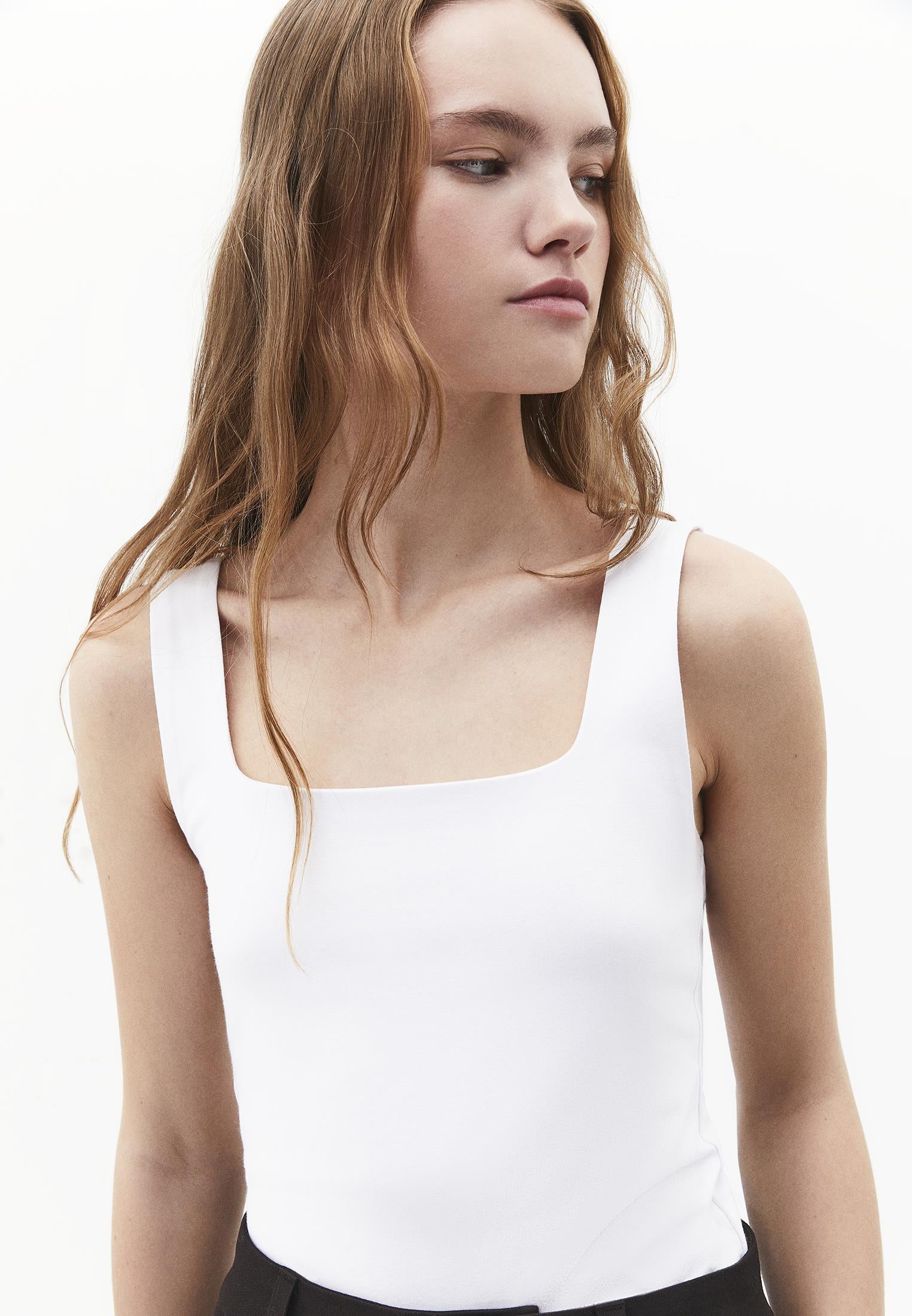 Square Neck Bodycon Tank Top - WHITE