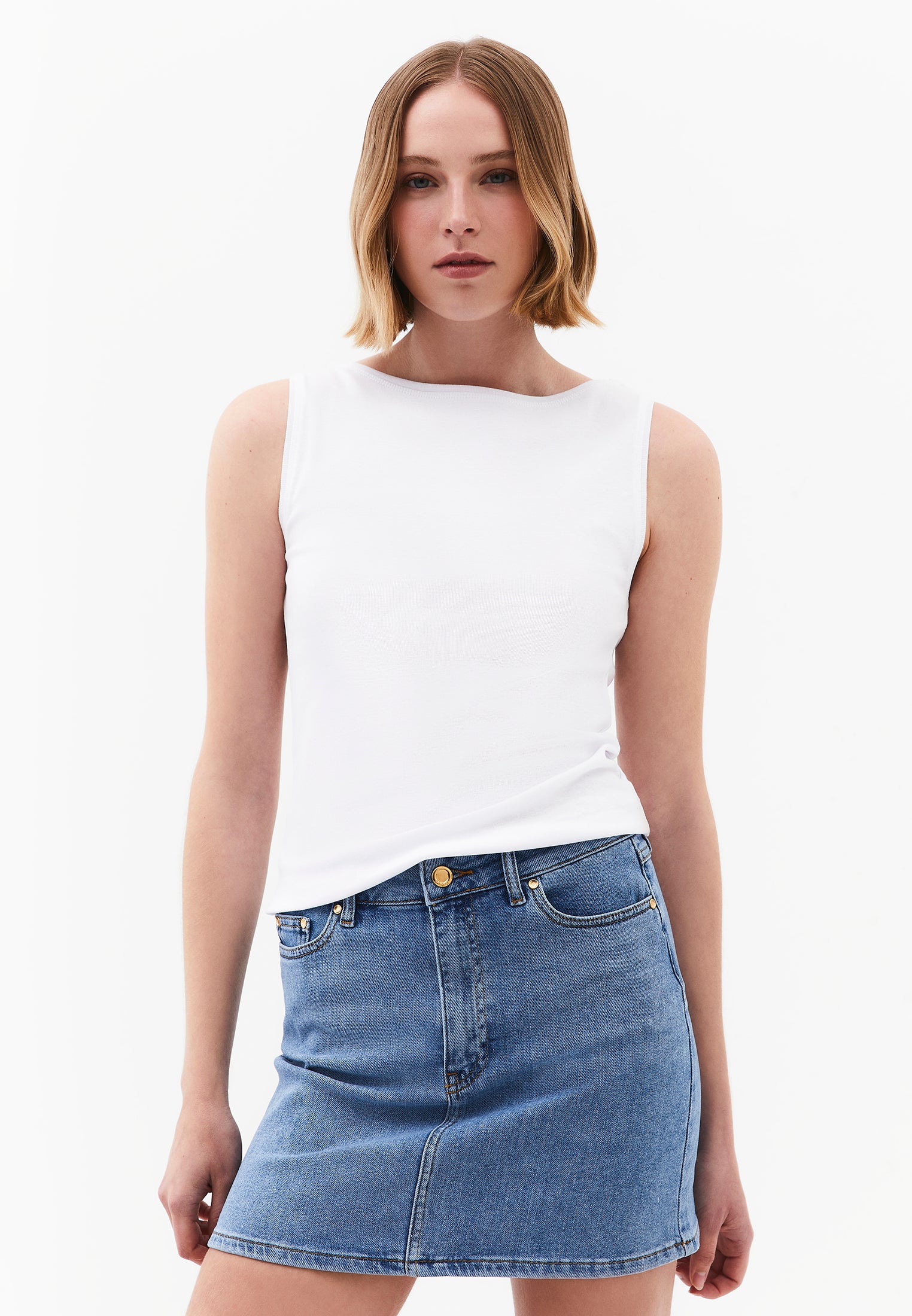Boat Neck Tank Top - WHITE