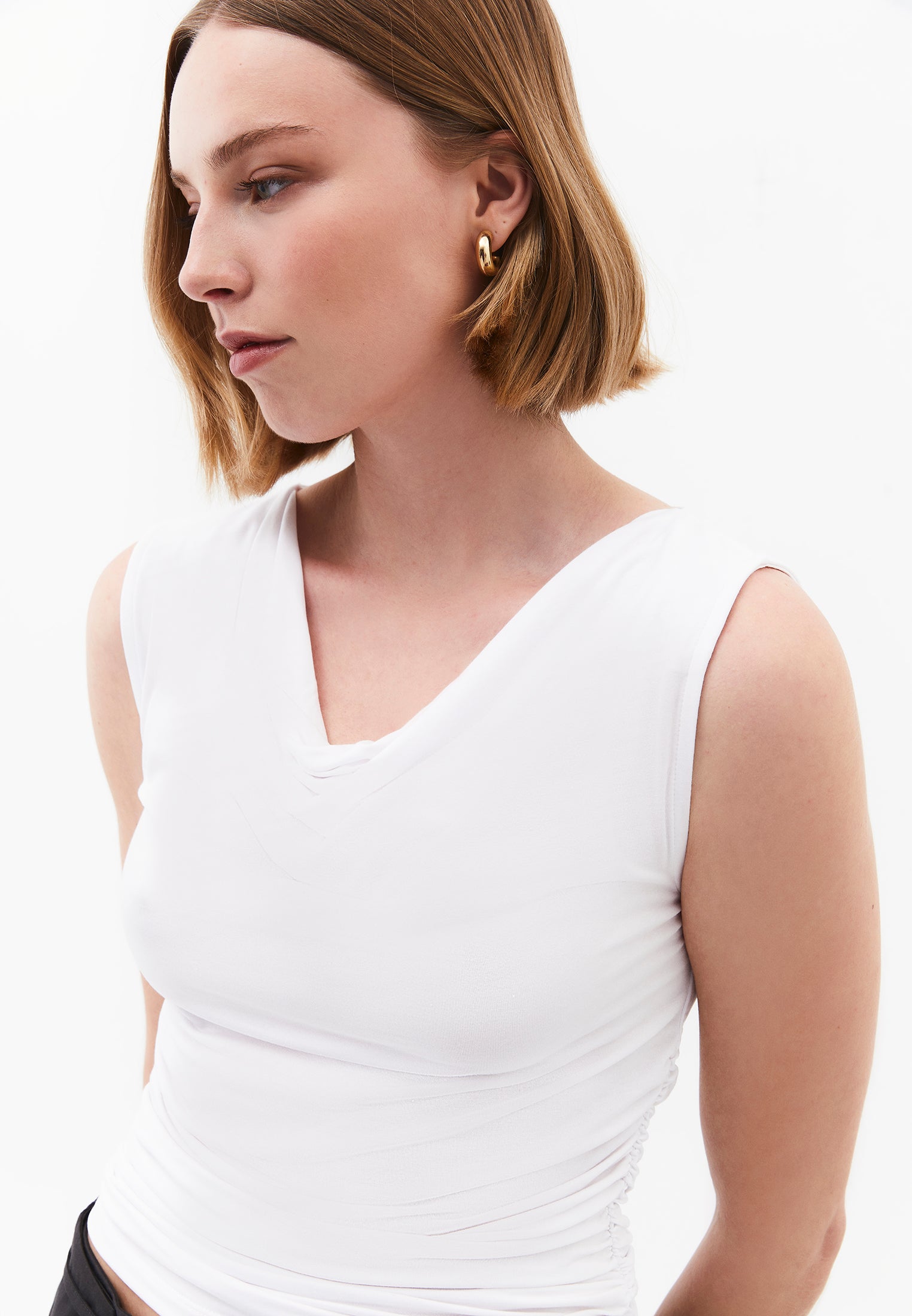 Cowl Neck Bodycon Tank Top - WHITE