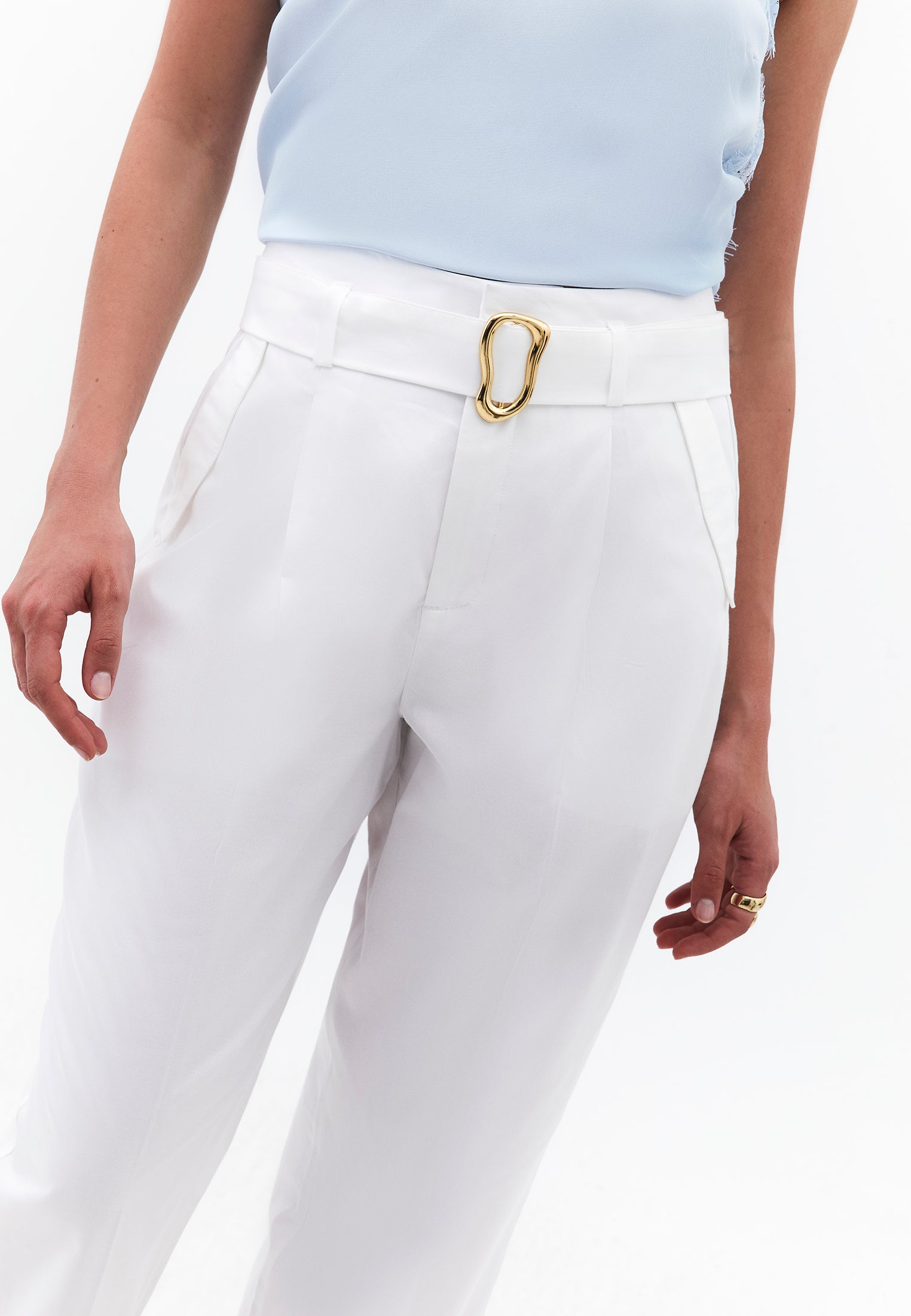 Ultra High Waist Carrot Pants With Belt And Elastic Waist - WHITE