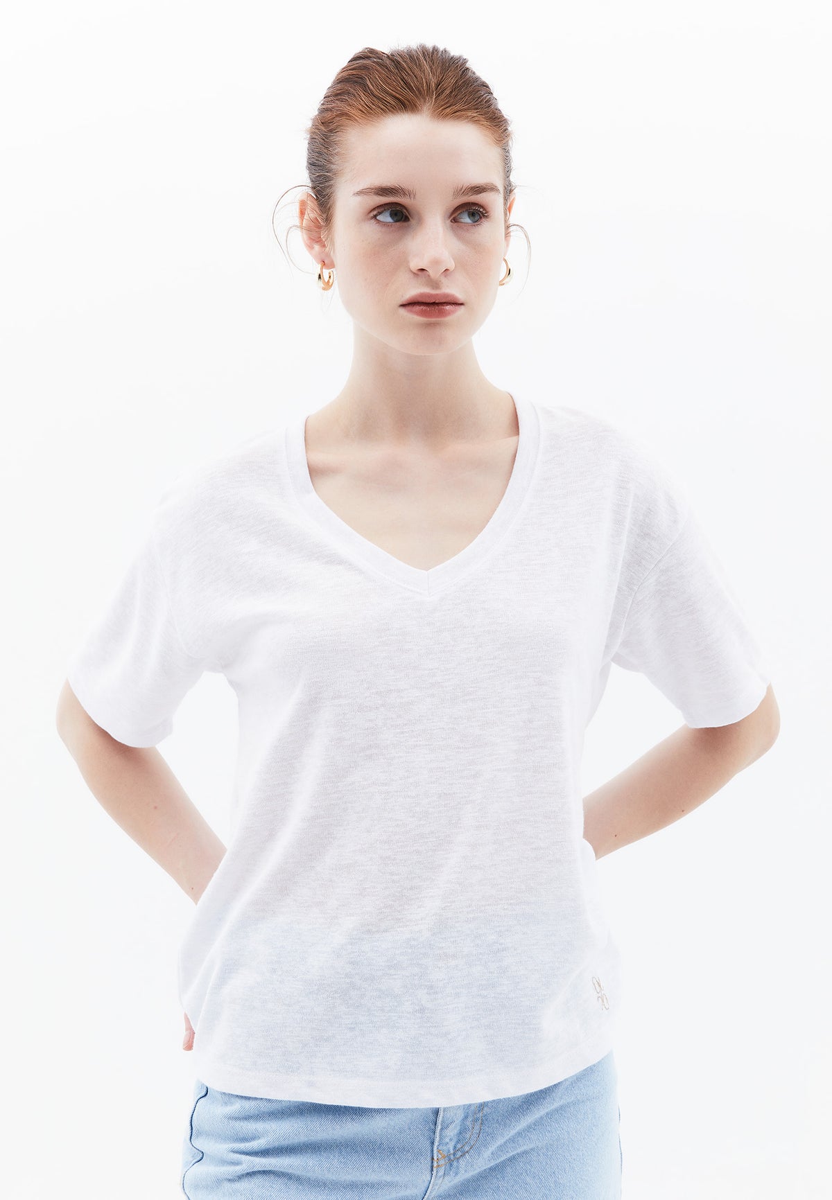 Oversize V Neck Short Sleeve T-Shirt - WHITE