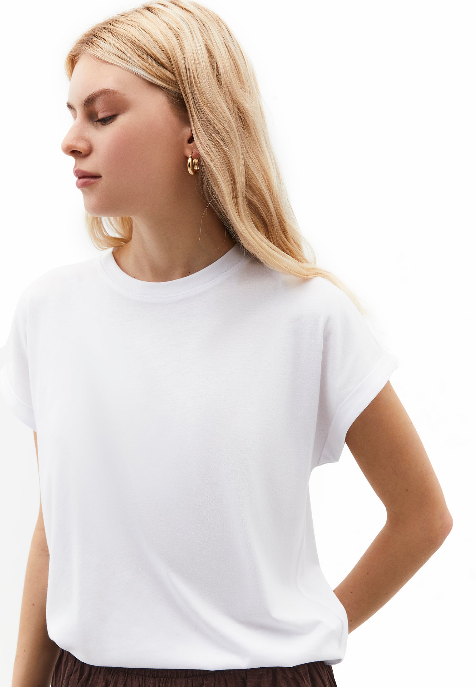 Boat Neck Loose Fit Short Sleeve T-Shirt - WHITE