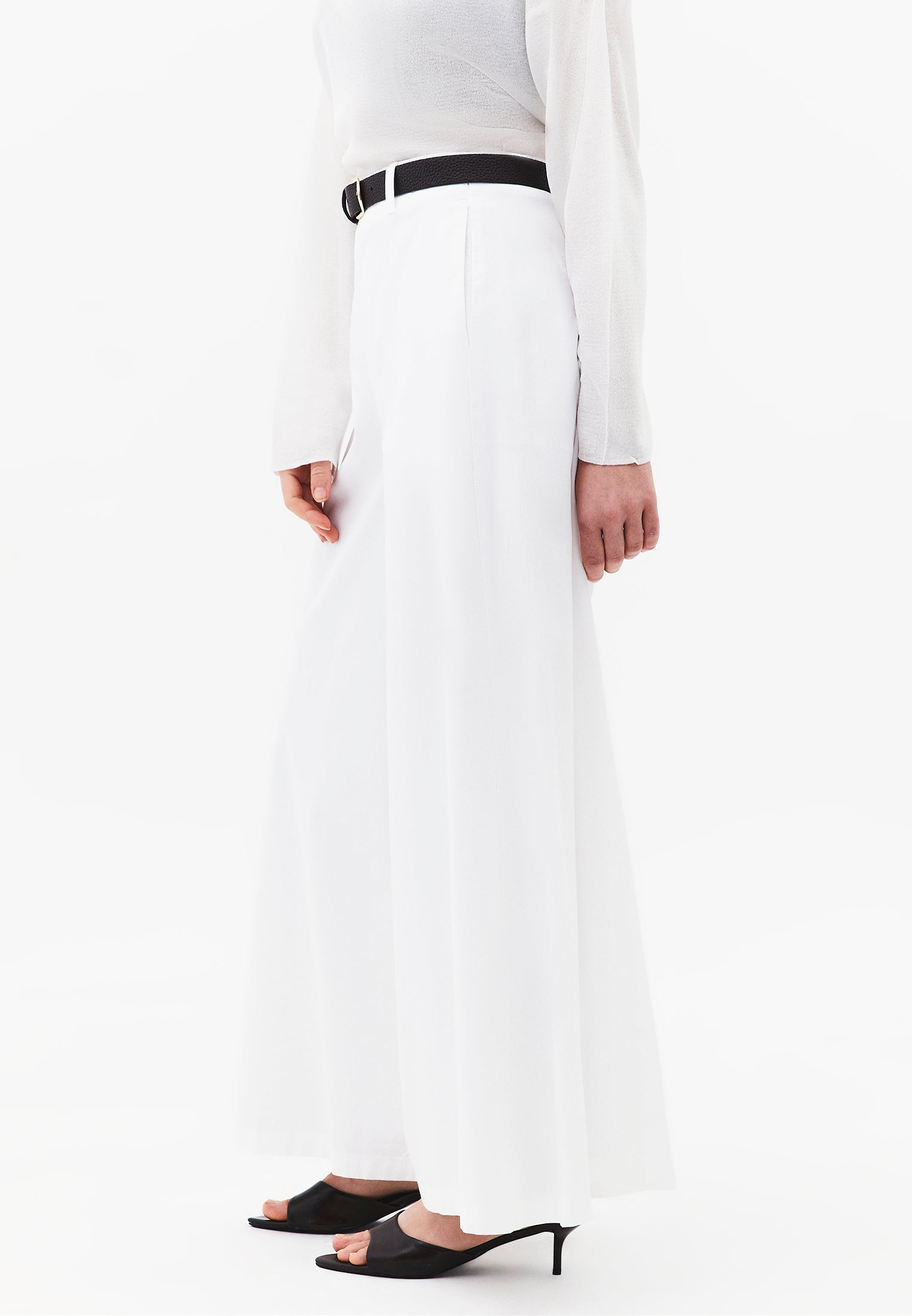 Summer Wide Leg Pants With Belt Detail - WHITE