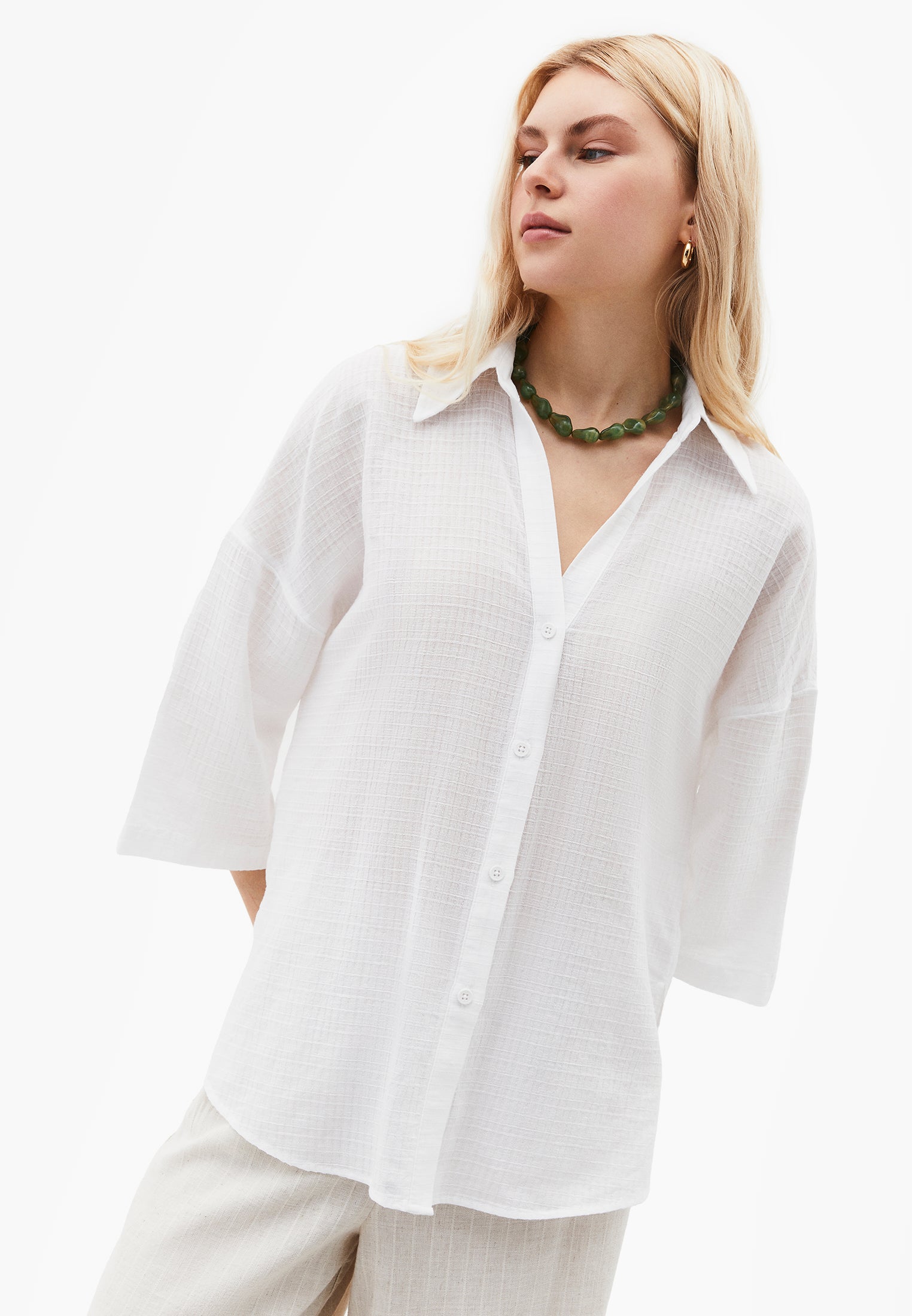 Shirt Collar Oversize Button Detailed Standard Shirt - WHITE