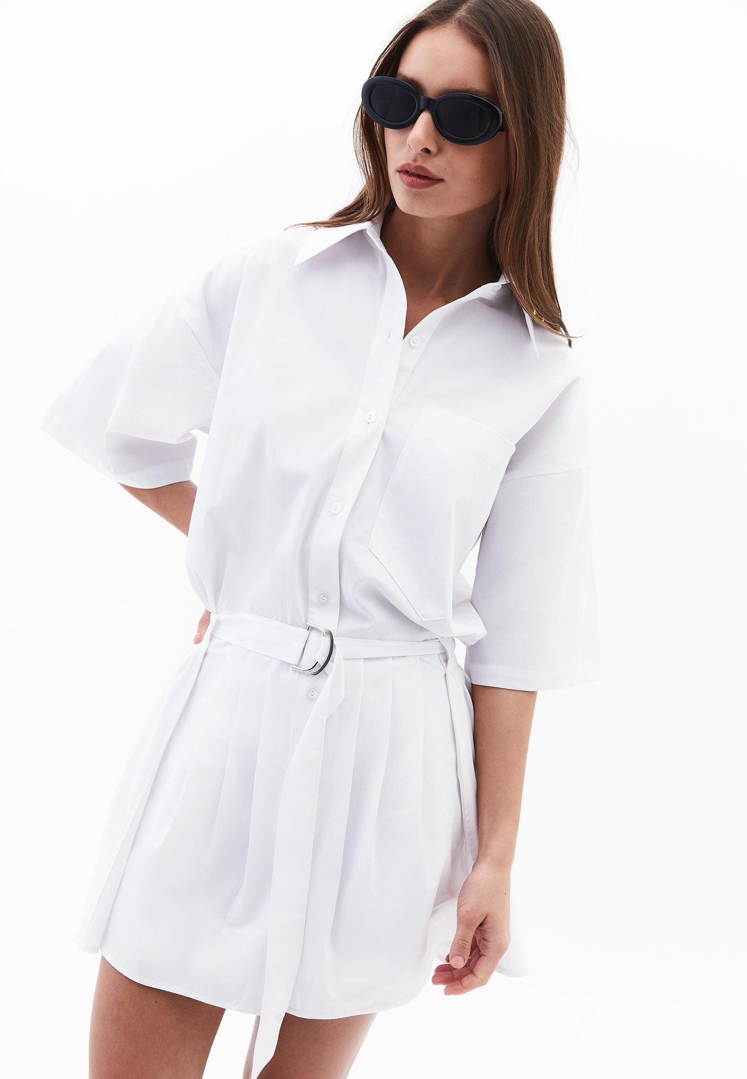 Oversize Short Shirt Collar Women Dress - WHITE