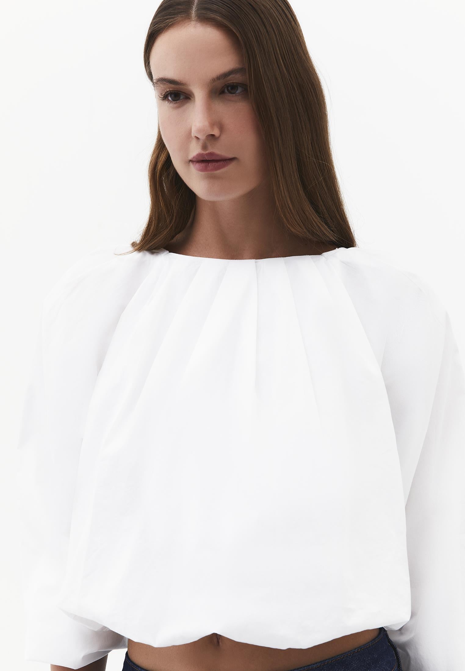 Balloon Form Blouse Long Sleeve - WHITE