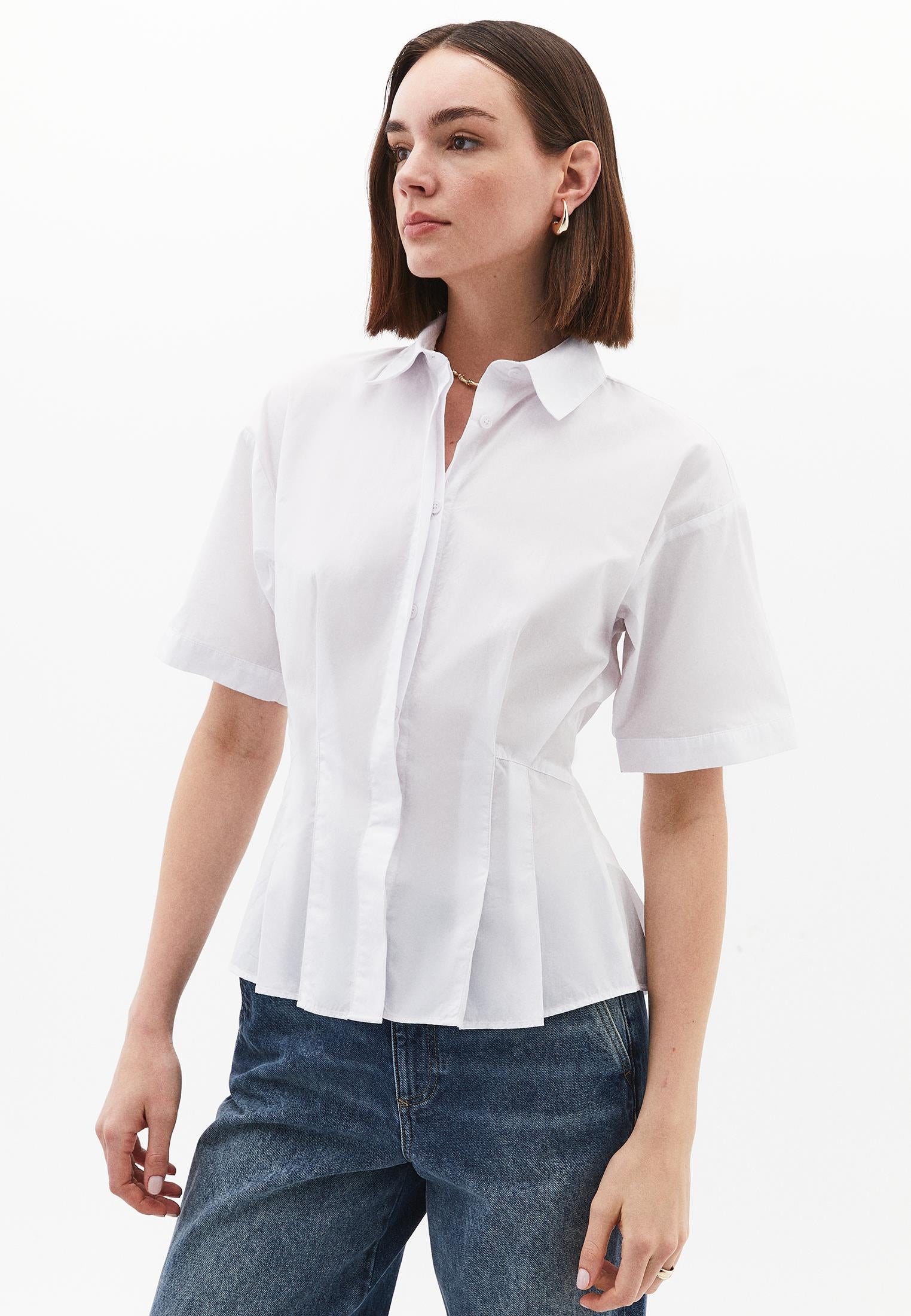 Pleated Cotton Shirt - WHITE