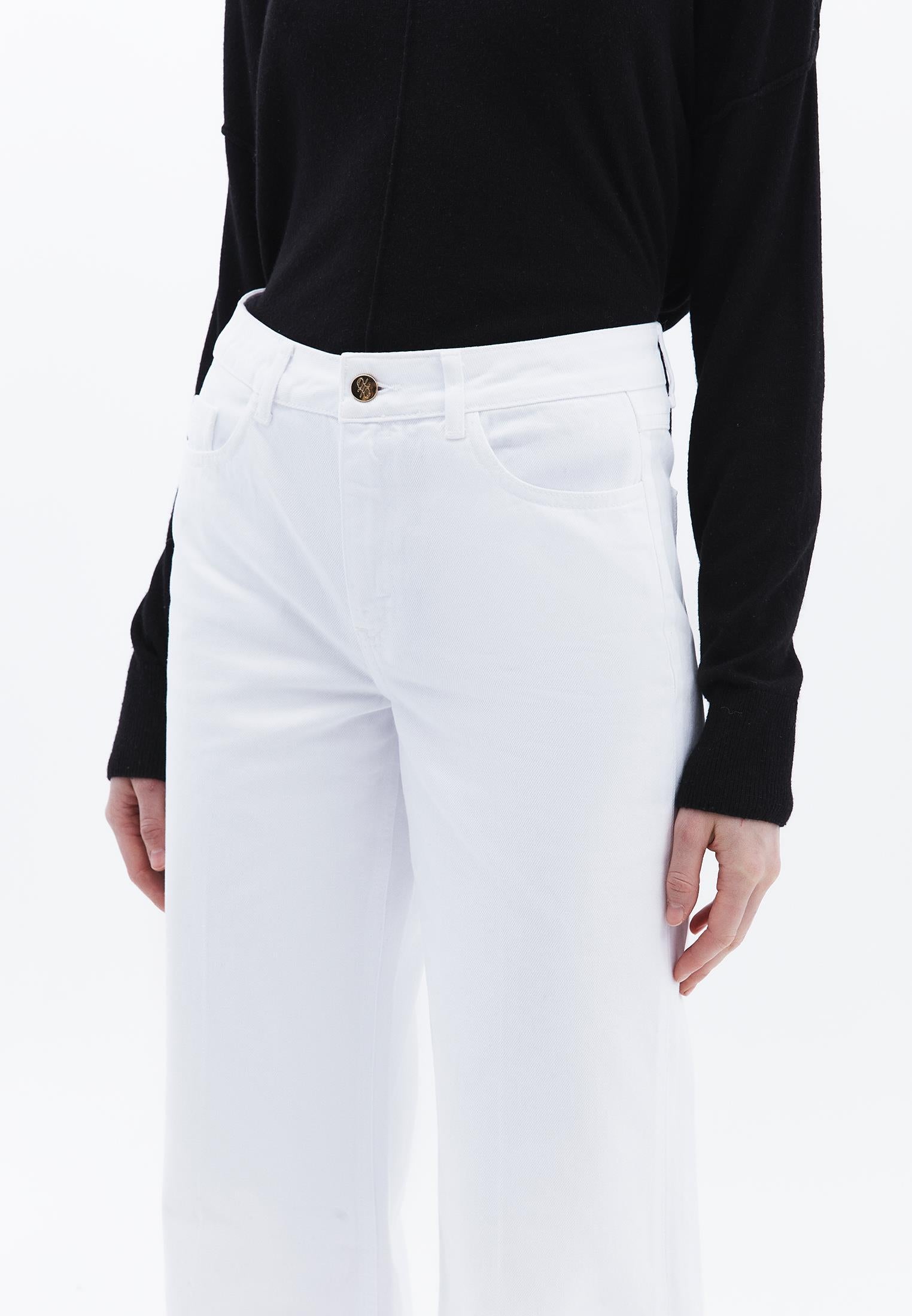 High Waist Wide Leg Long Trousers - WHITE