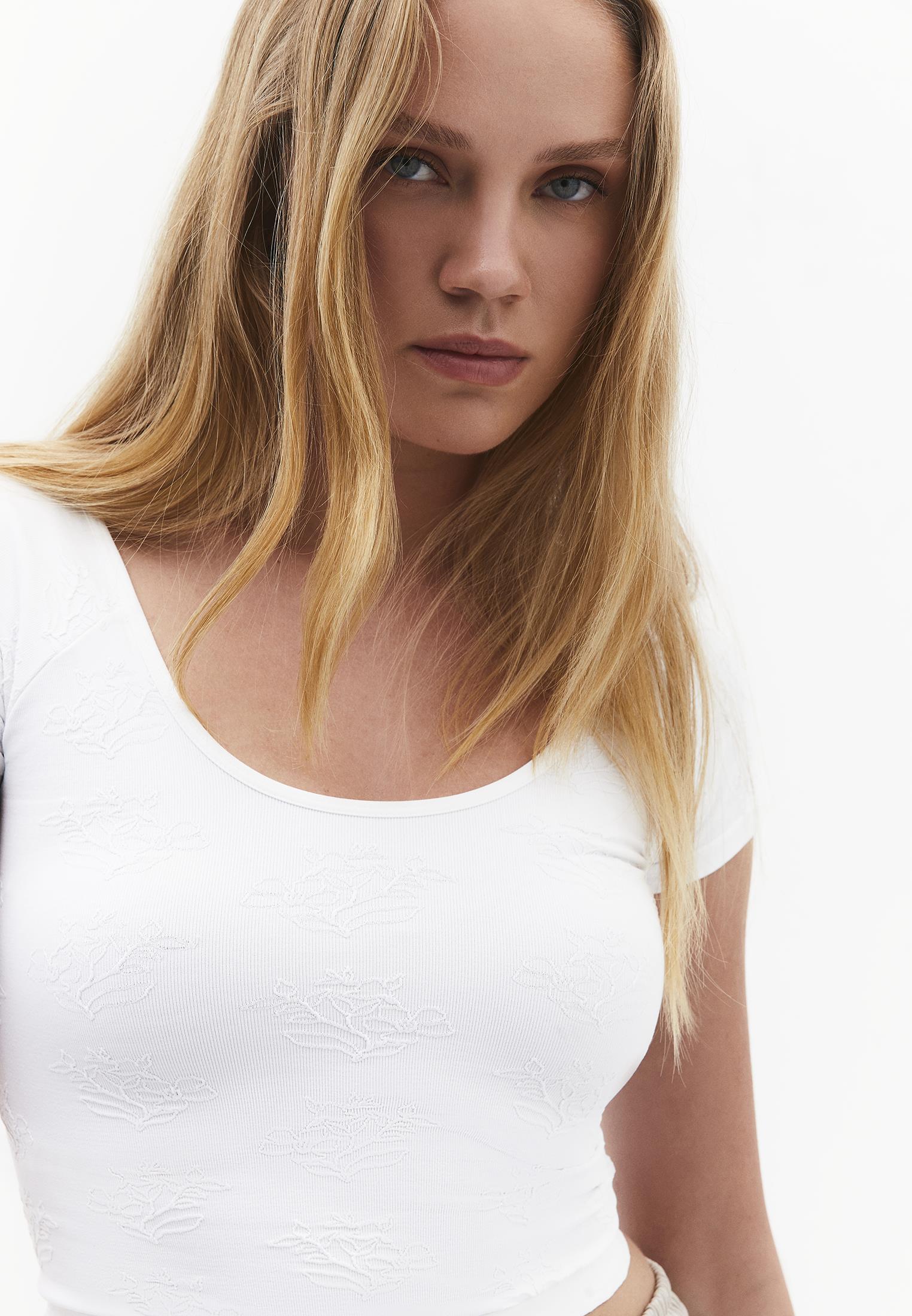 Wide Neck Short Sleeve Bodycon T-Shirt - WHITE