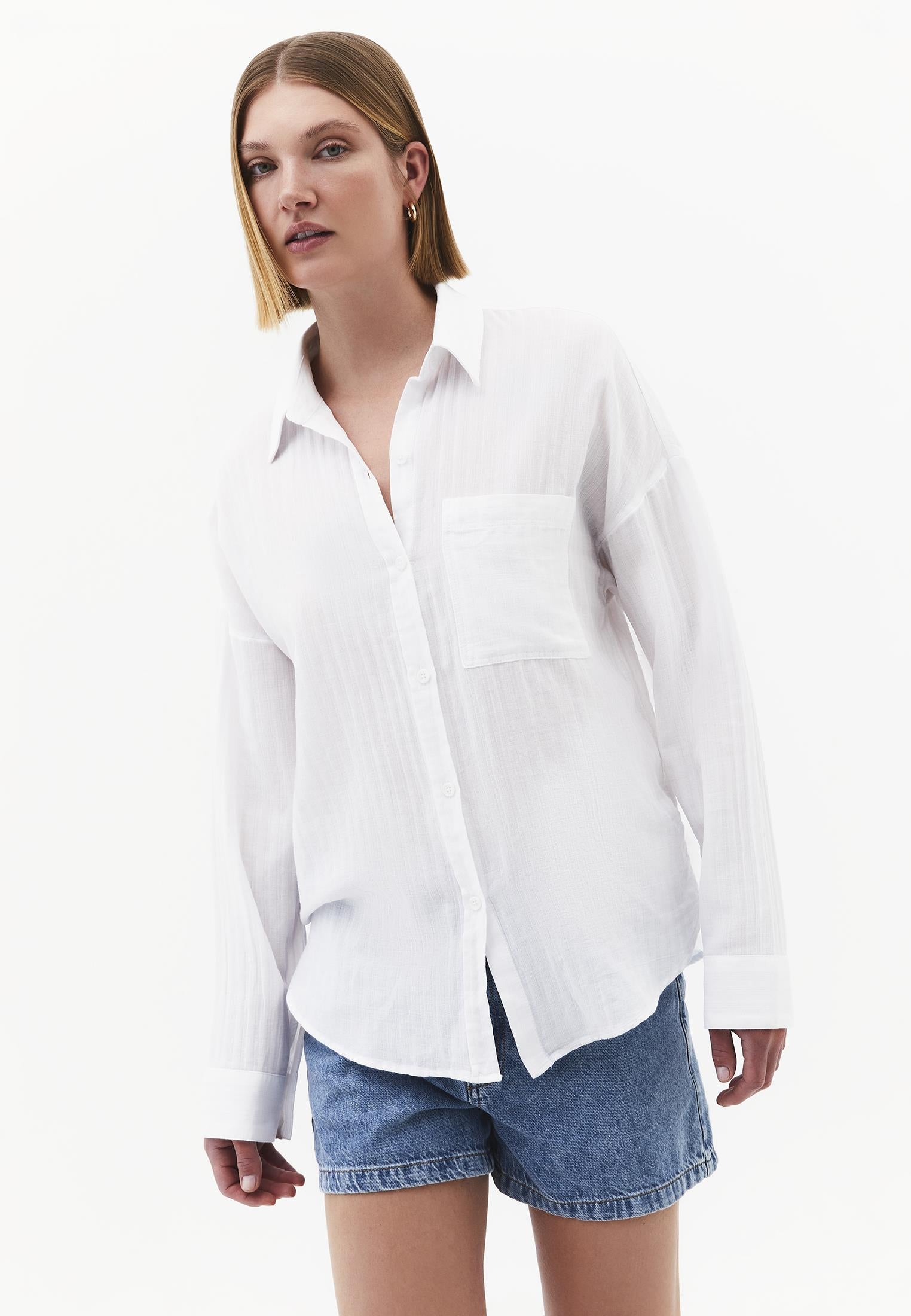Oversize Shirt With Pocket Detail - WHITE
