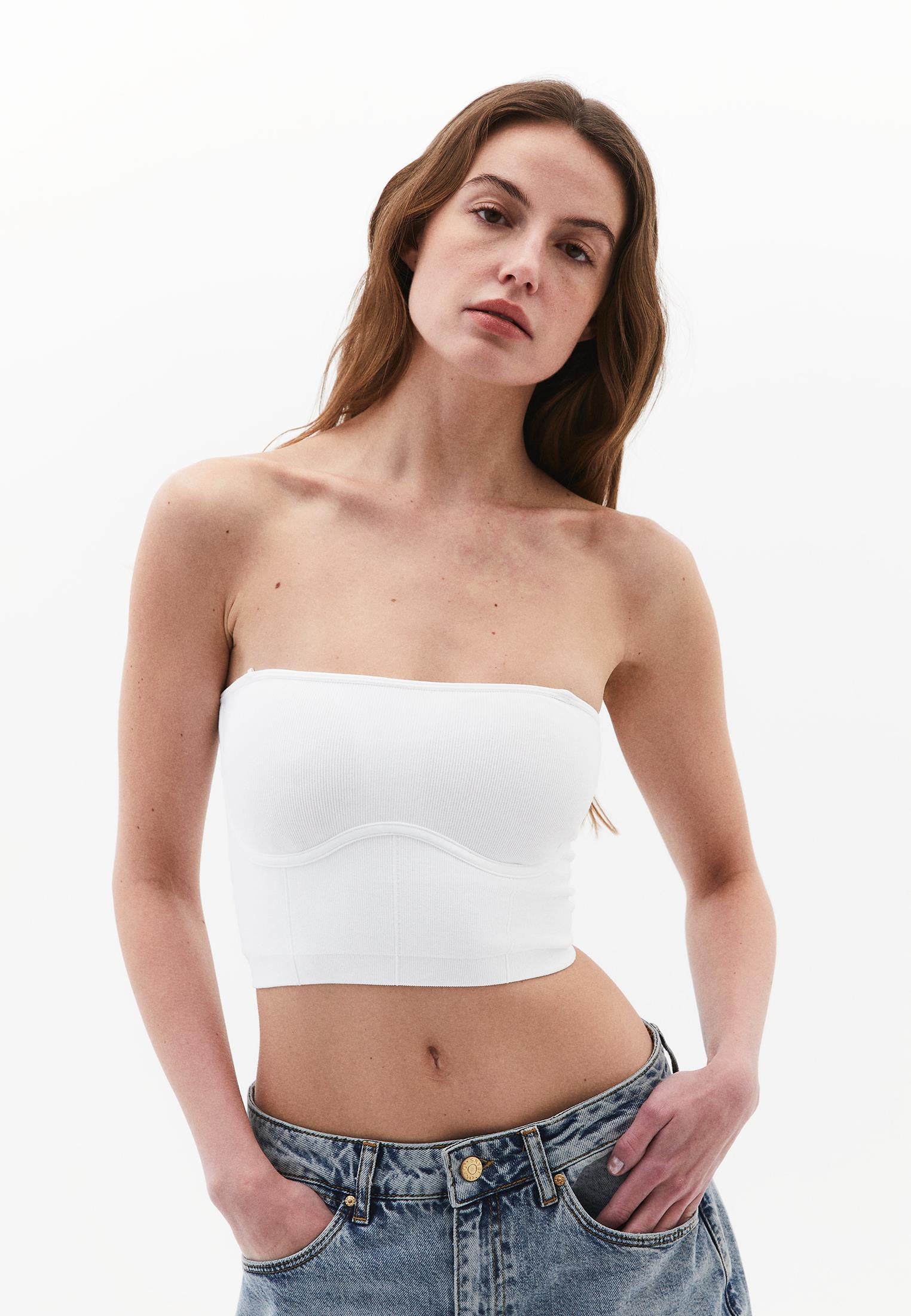 Jacquard Strapless Sleeveless Top - WHITE