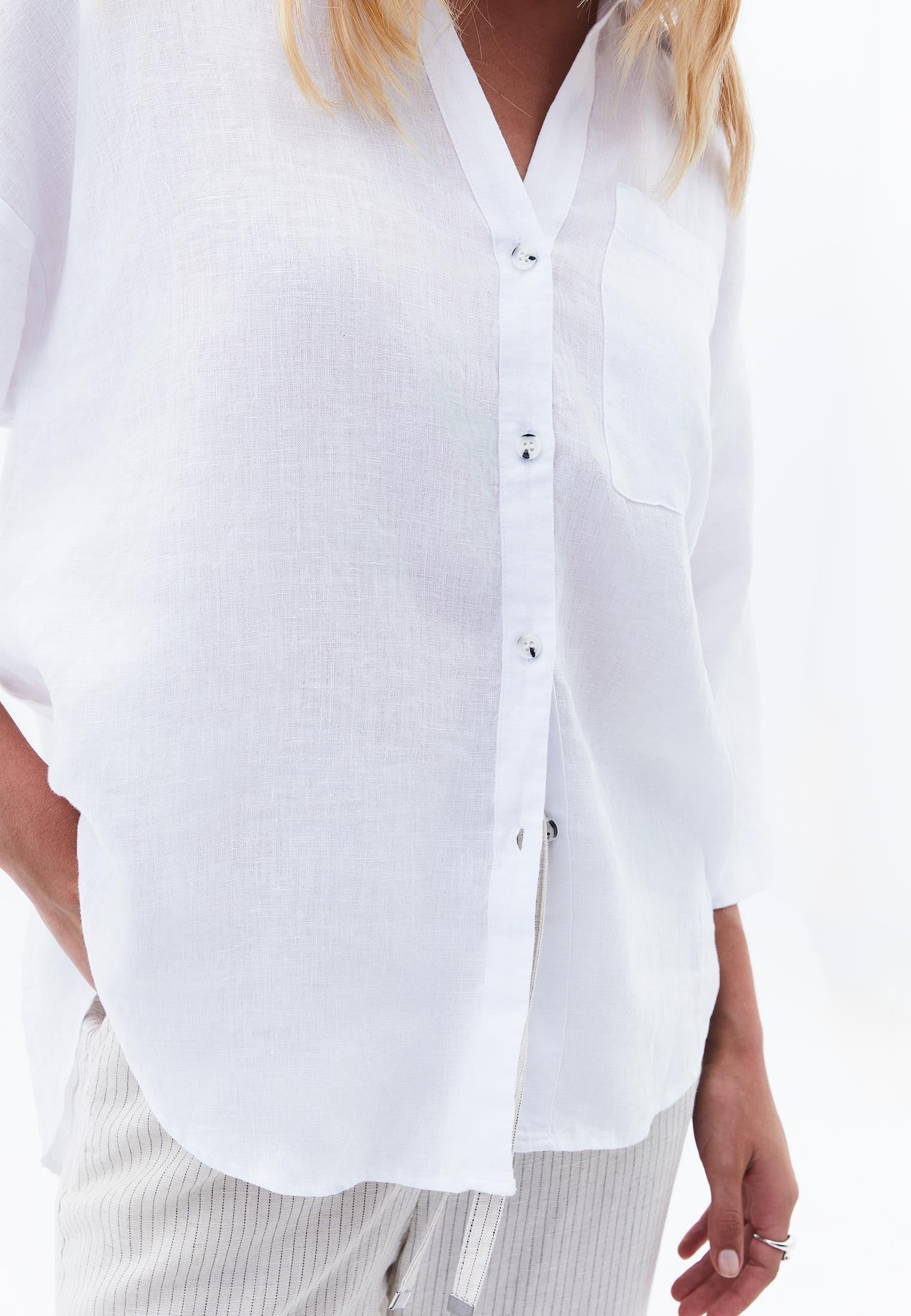Shirt Collar Oversize Tunic Shirt - WHITE