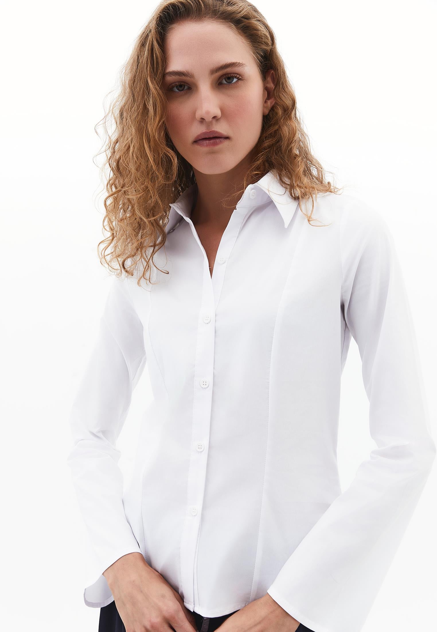 Buttoned Long Sleeve Shirt - WHITE