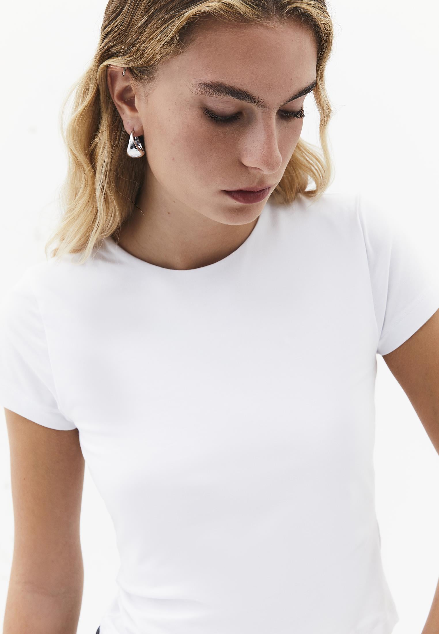Crew Neck Long Sleeve Bodycon T-Shirt - WHITE