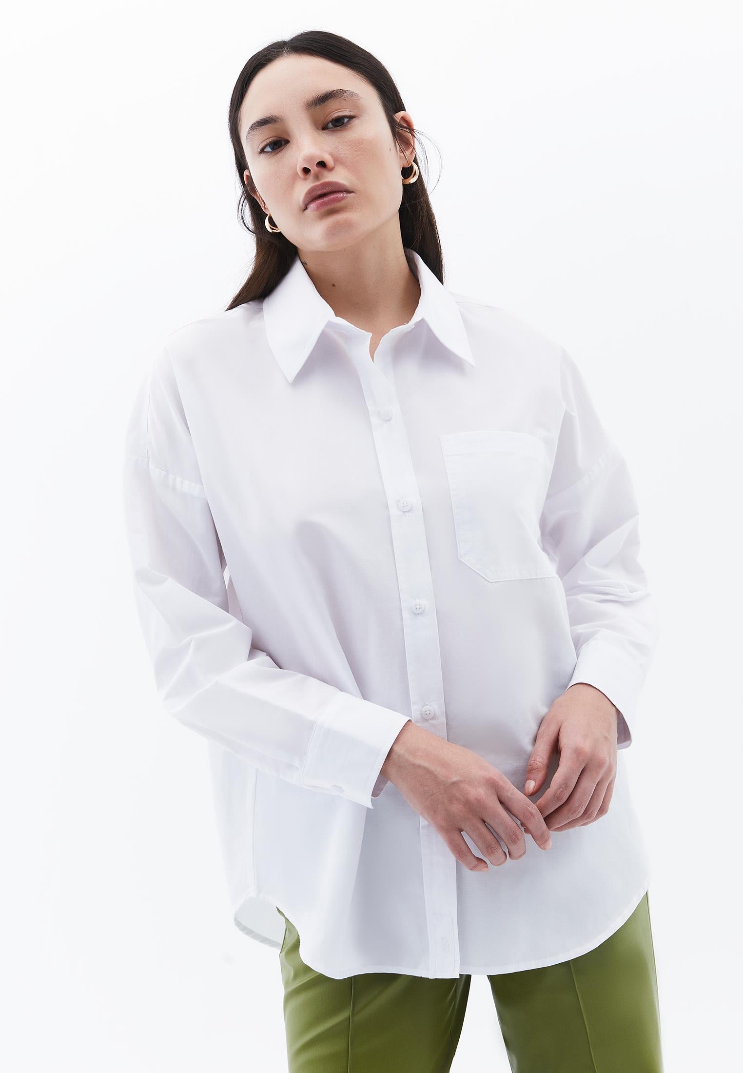 Oversize Long Sleeve Printed Shirt - WHITE