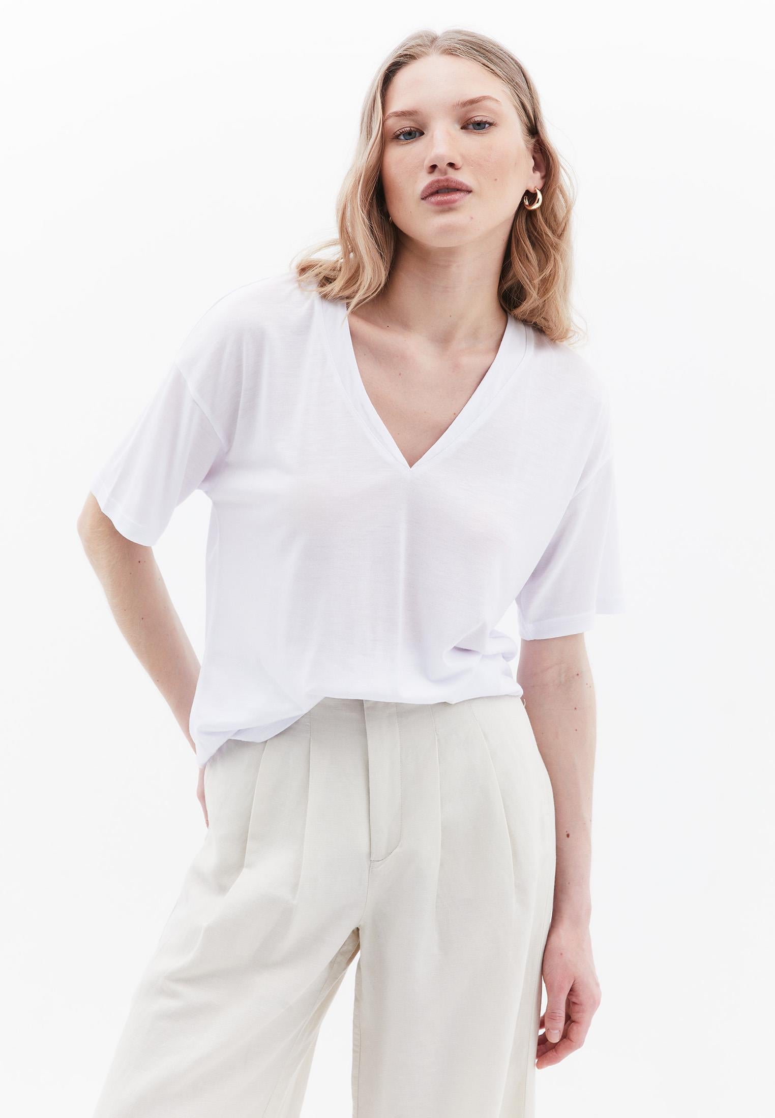 V Neck Oversize Short Sleeve T-Shirt - WHITE