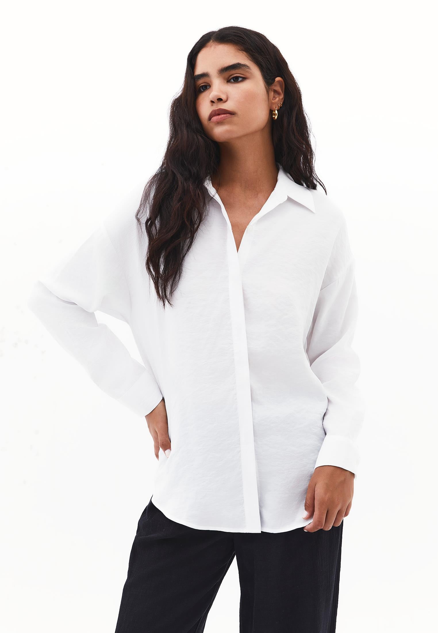 Button Detailed Oversize Shirt - WHITE