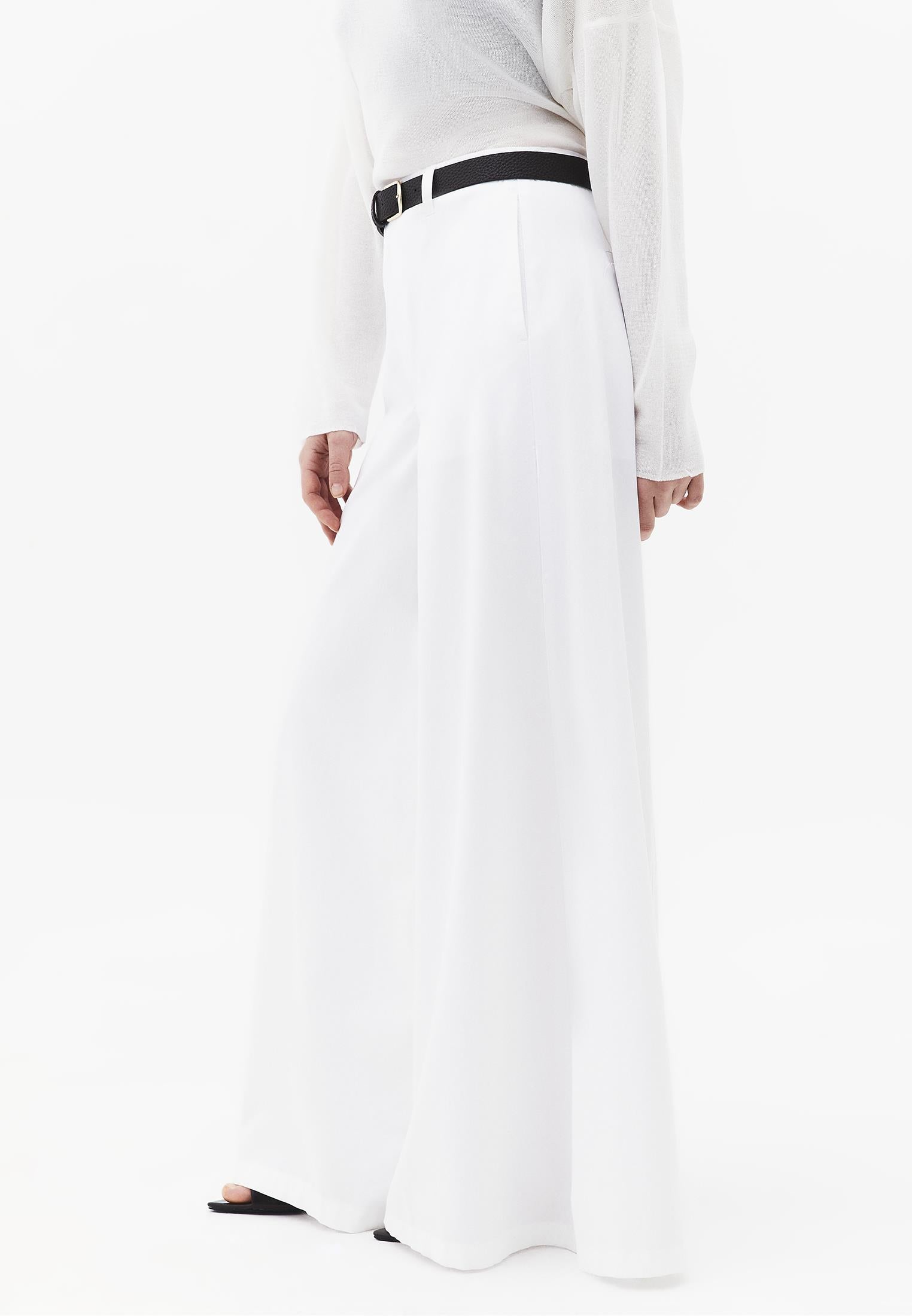 Ultra High Waist Wide Leg Belted Trousers - WHITE