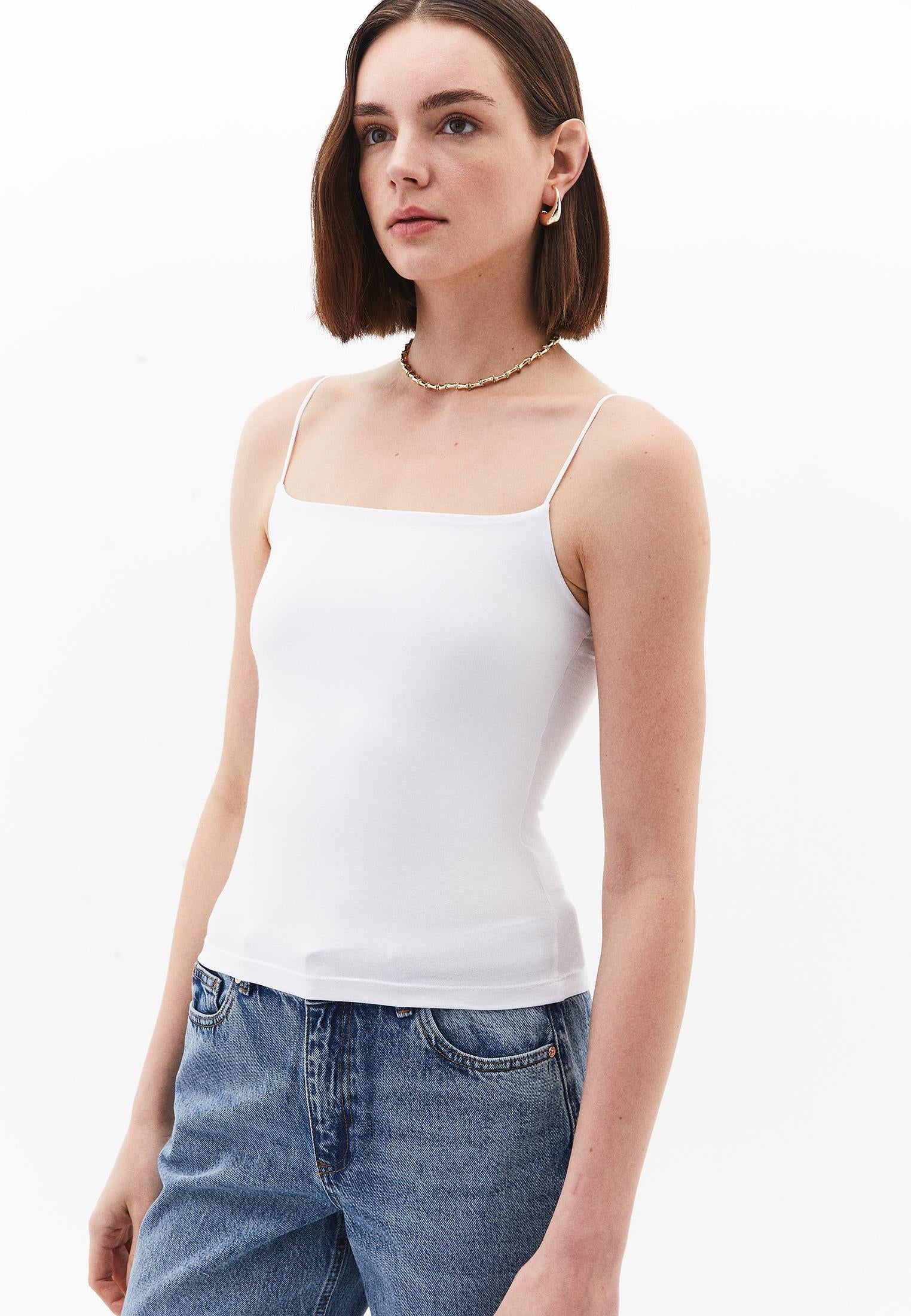Wide Neck Strappy Tank Top - WHITE