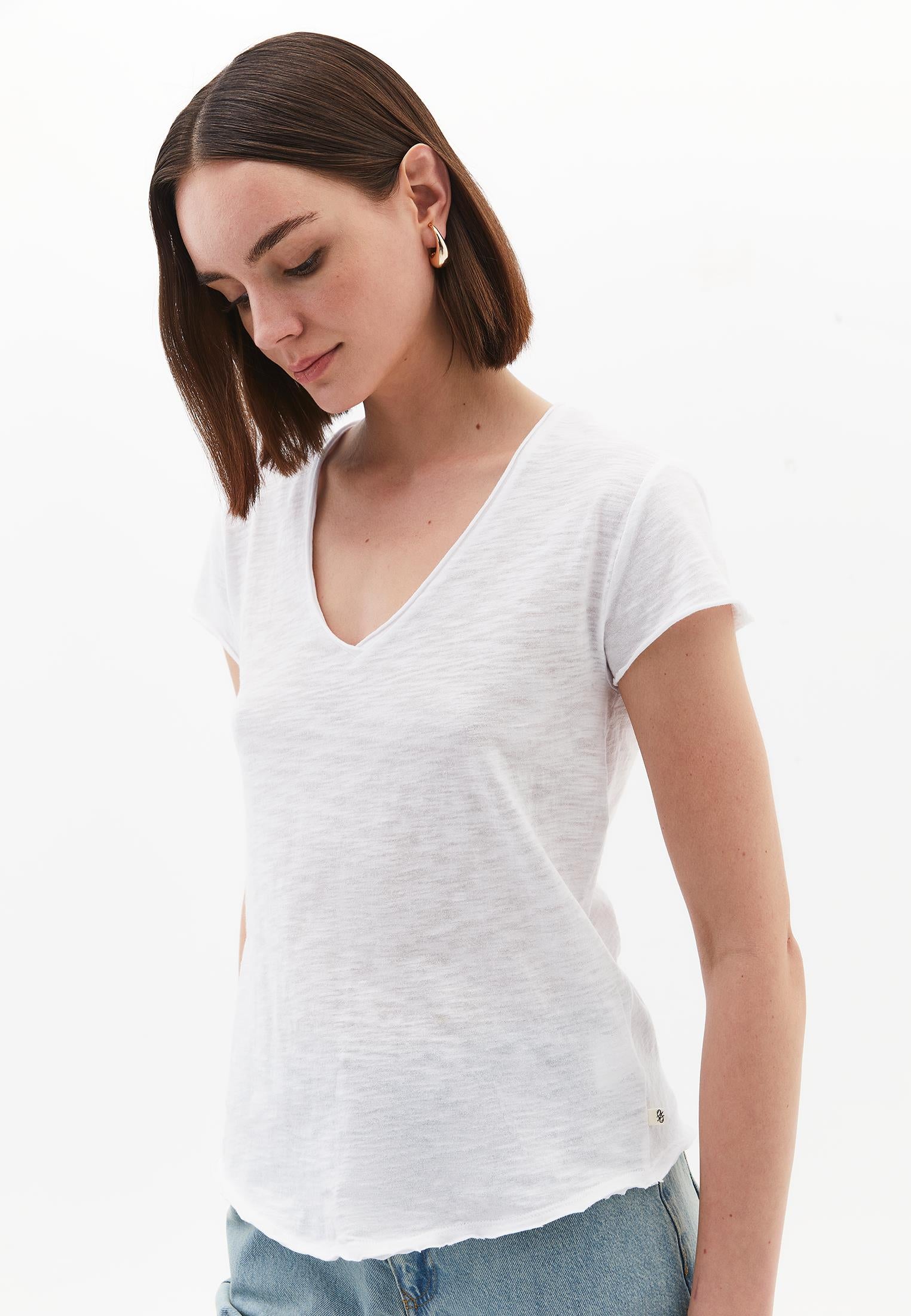V Neck Short Sleeve Women's T-Shirt - WHITE
