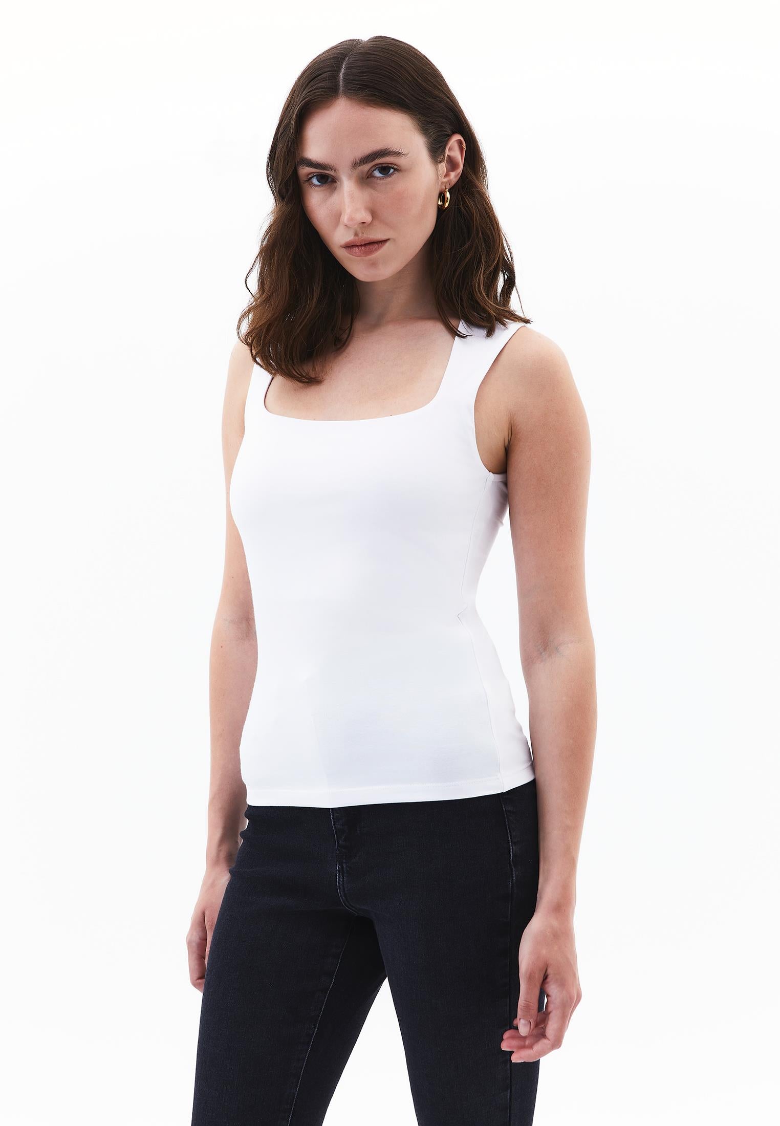 Square Neck Modal Tank Top - WHITE