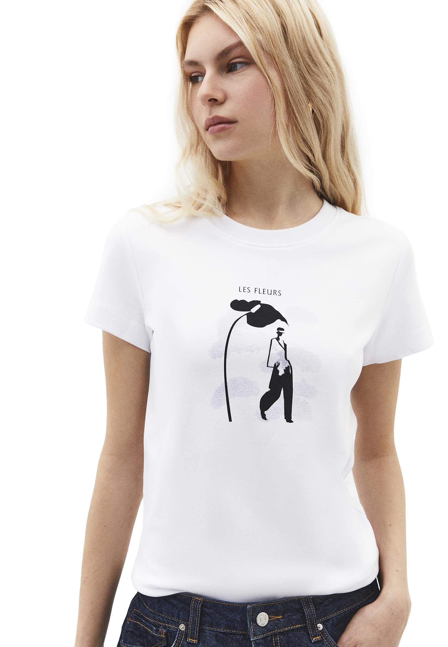 Printed Crew Neck Short Sleeve T-Shirt - WHITE