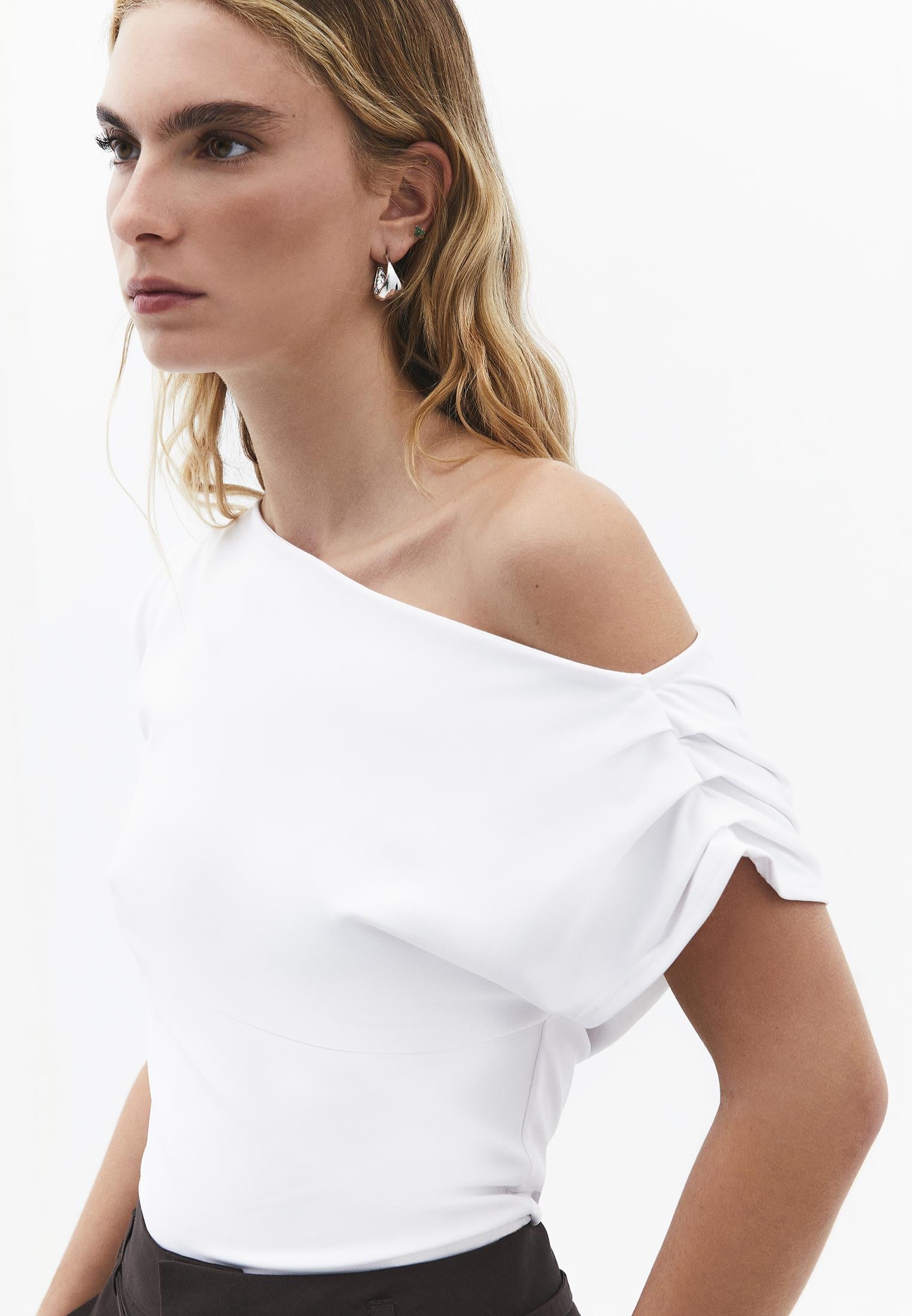 Boat Neck Short Sleeve Blouse - WHITE