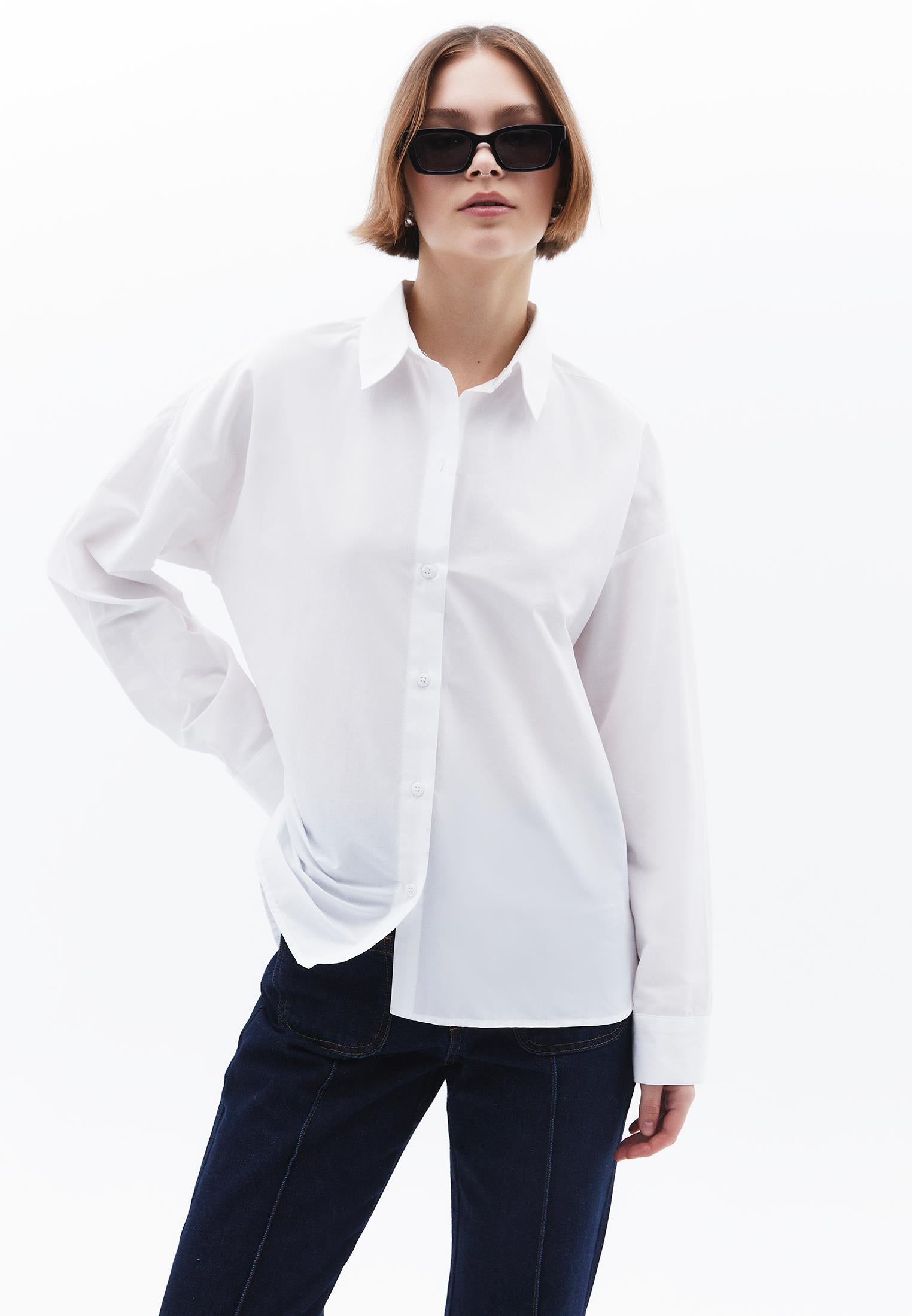 Shirt Collar Loose Woven Shirt - WHITE