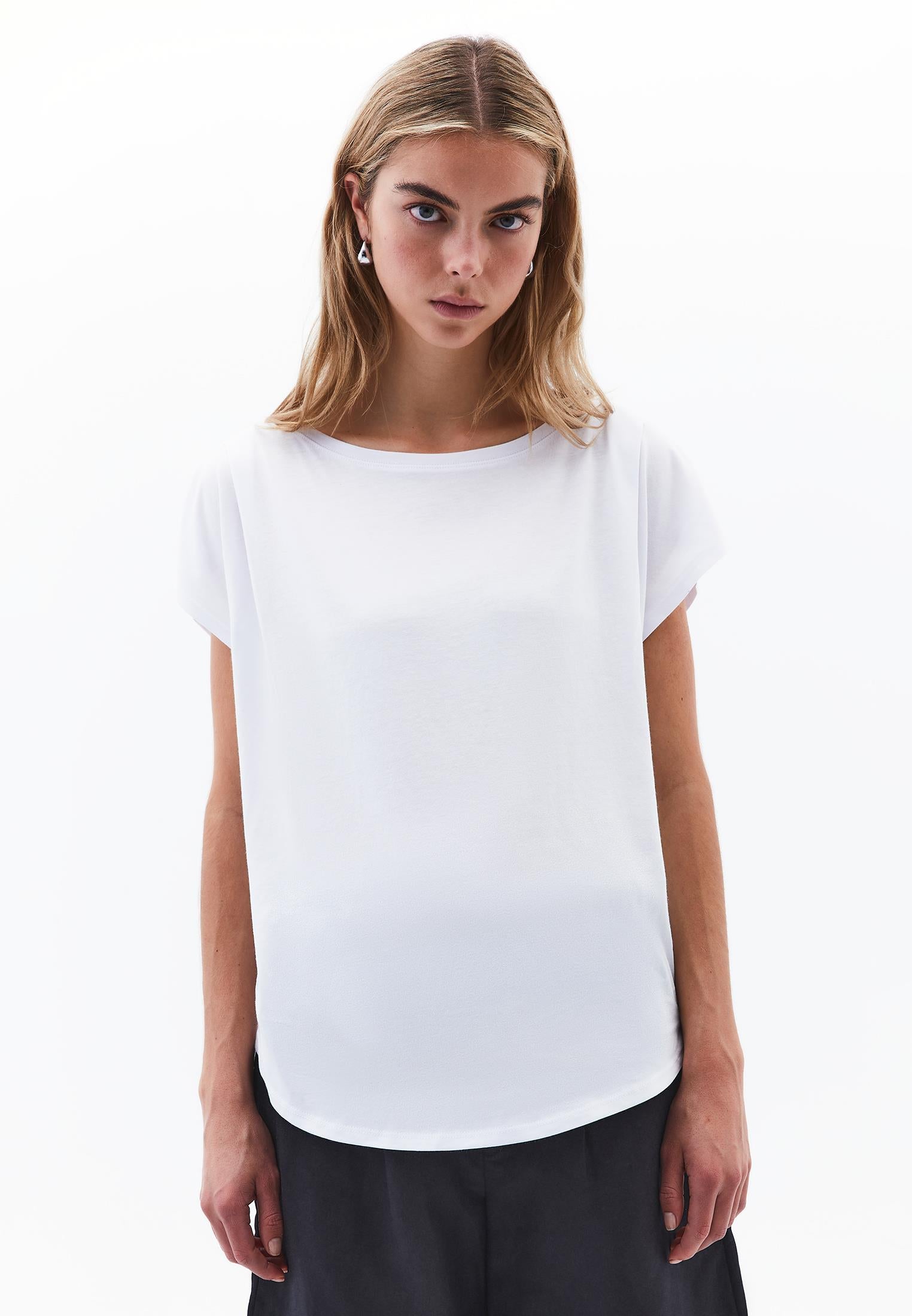Boat Neck Loose Fit T-Shirt - WHITE