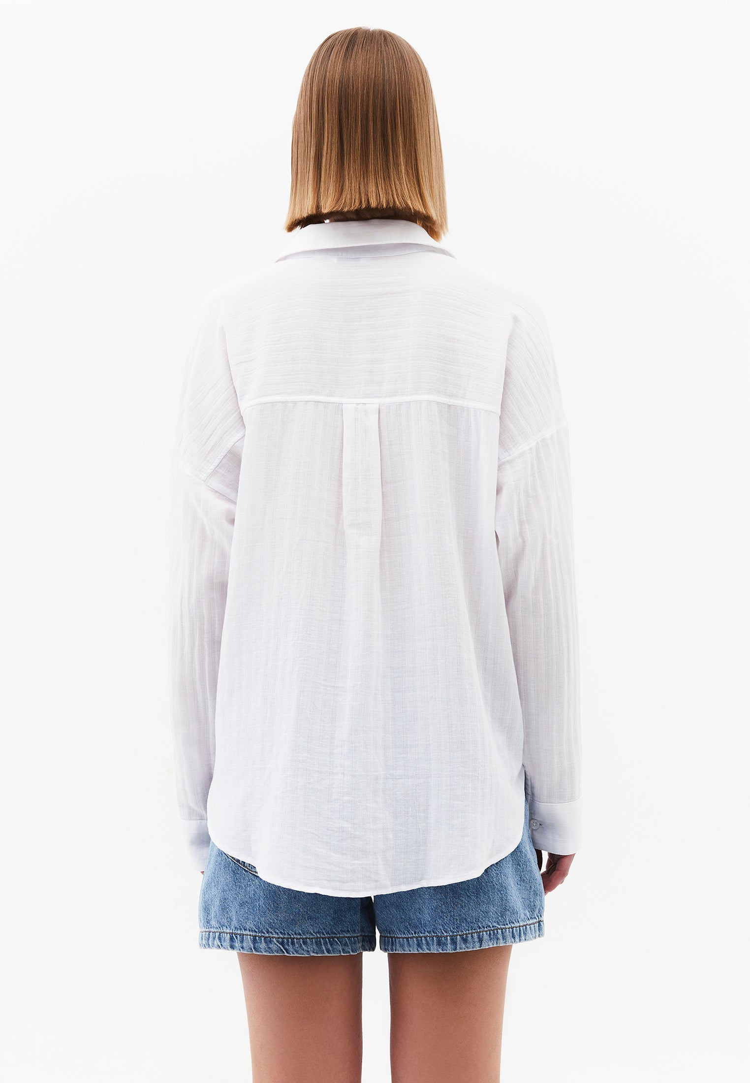 Long Sleeve Oversized Woven Shirt - WHITE