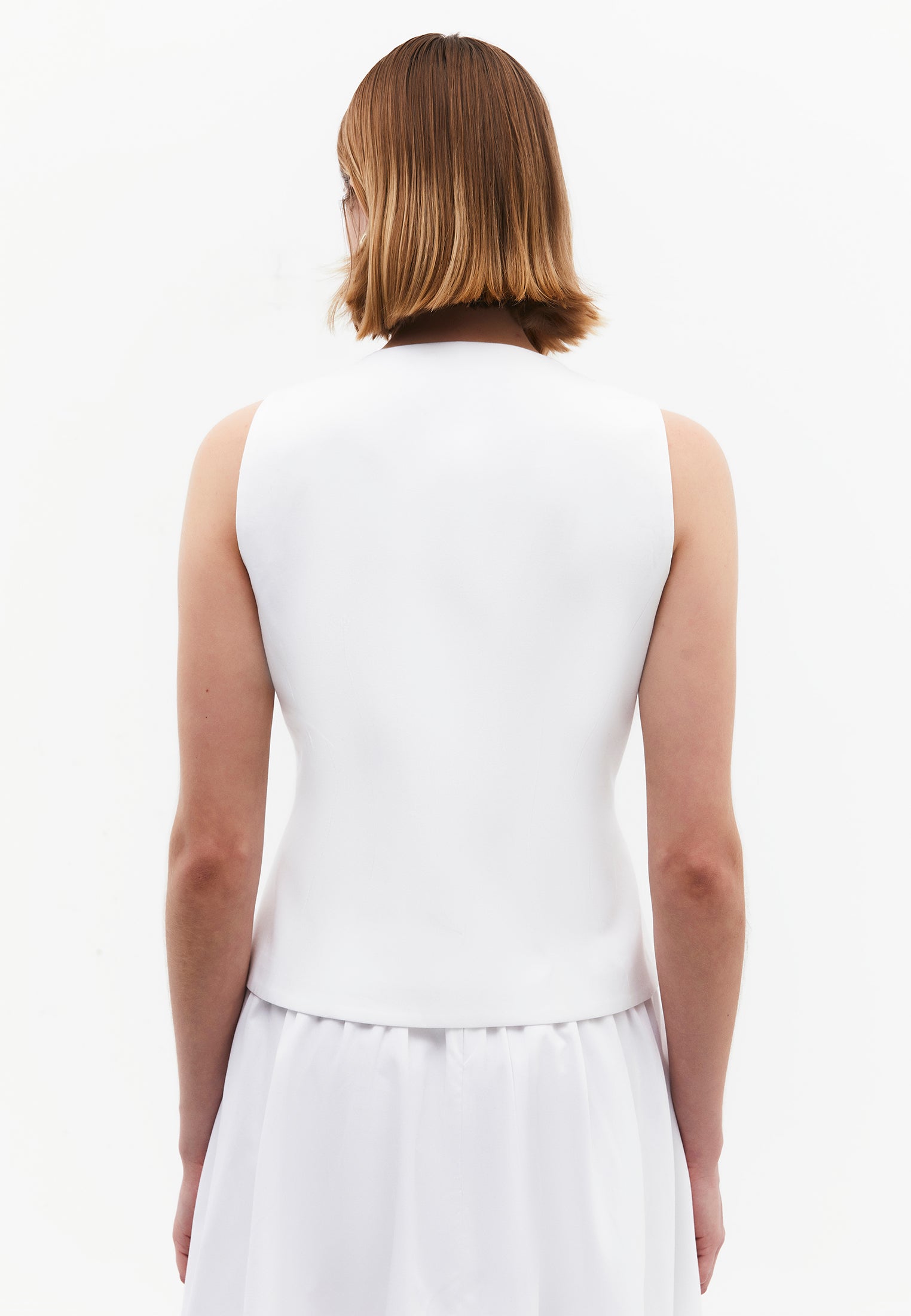 V Neck Button Detailed Sleeveless Vest - WHITE