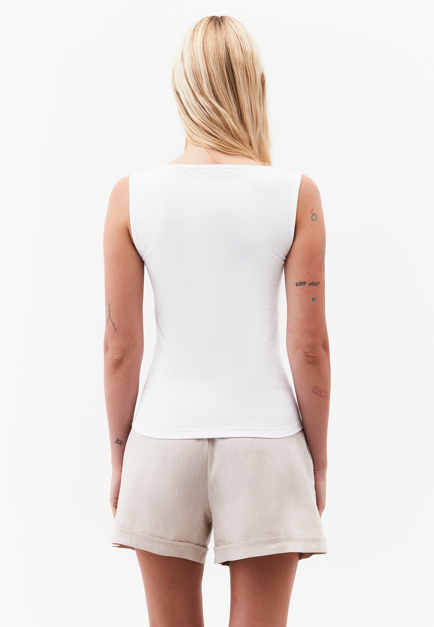 Boat Neck Bodycon Tank Top - WHITE