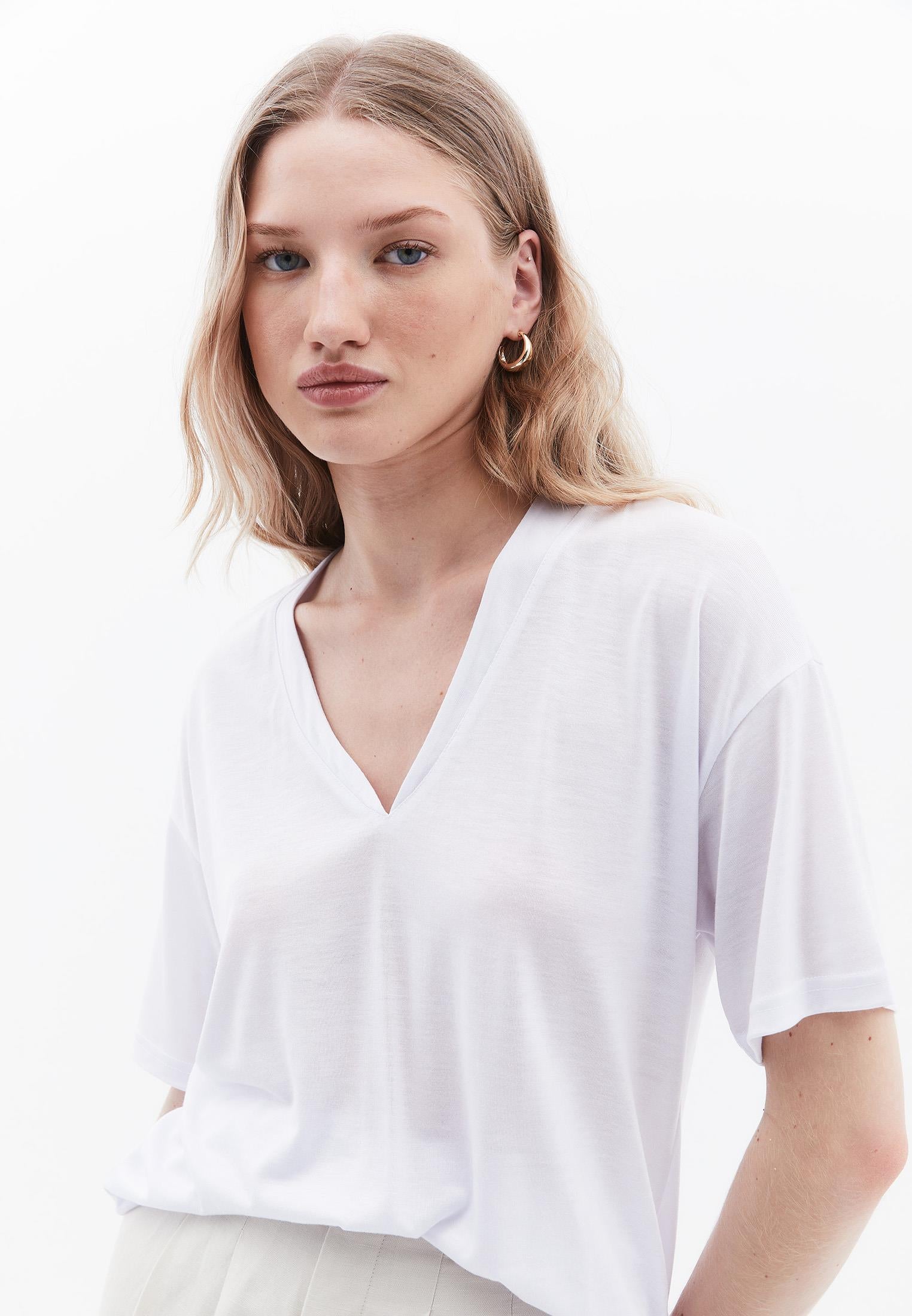 V Neck Oversize Short Sleeve T-Shirt - WHITE