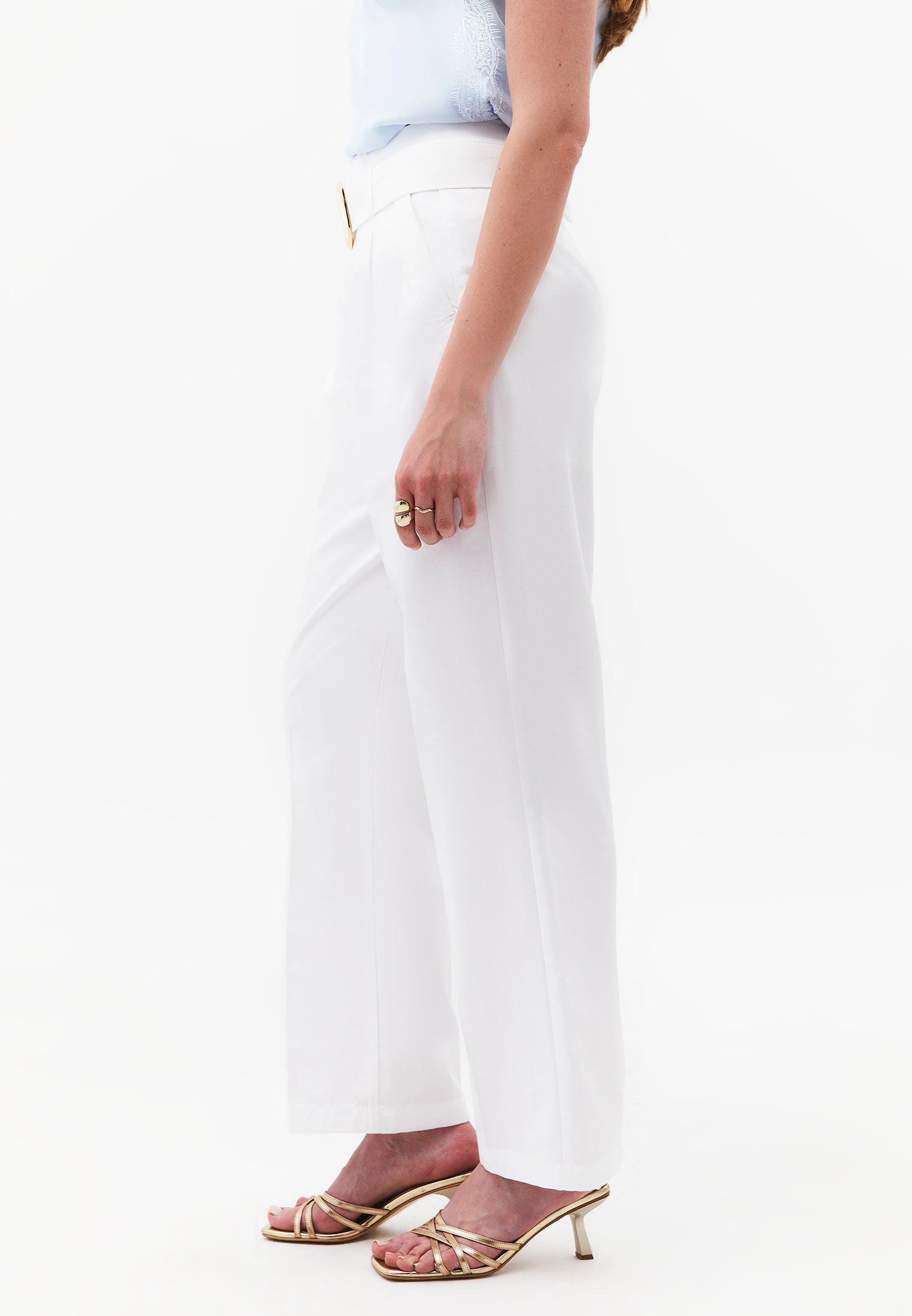 Ultra High Waist Carrot Pants With Belt And Elastic Waist - WHITE