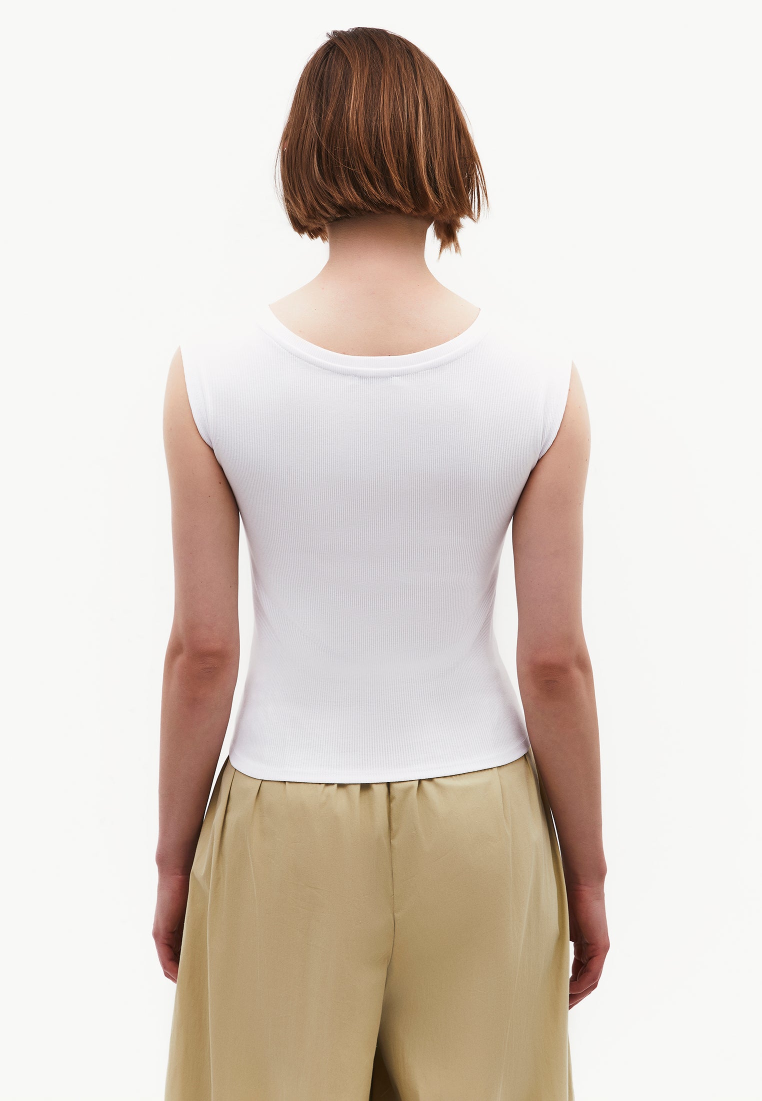Boat Neck Sleeveless T-Shirt - WHITE