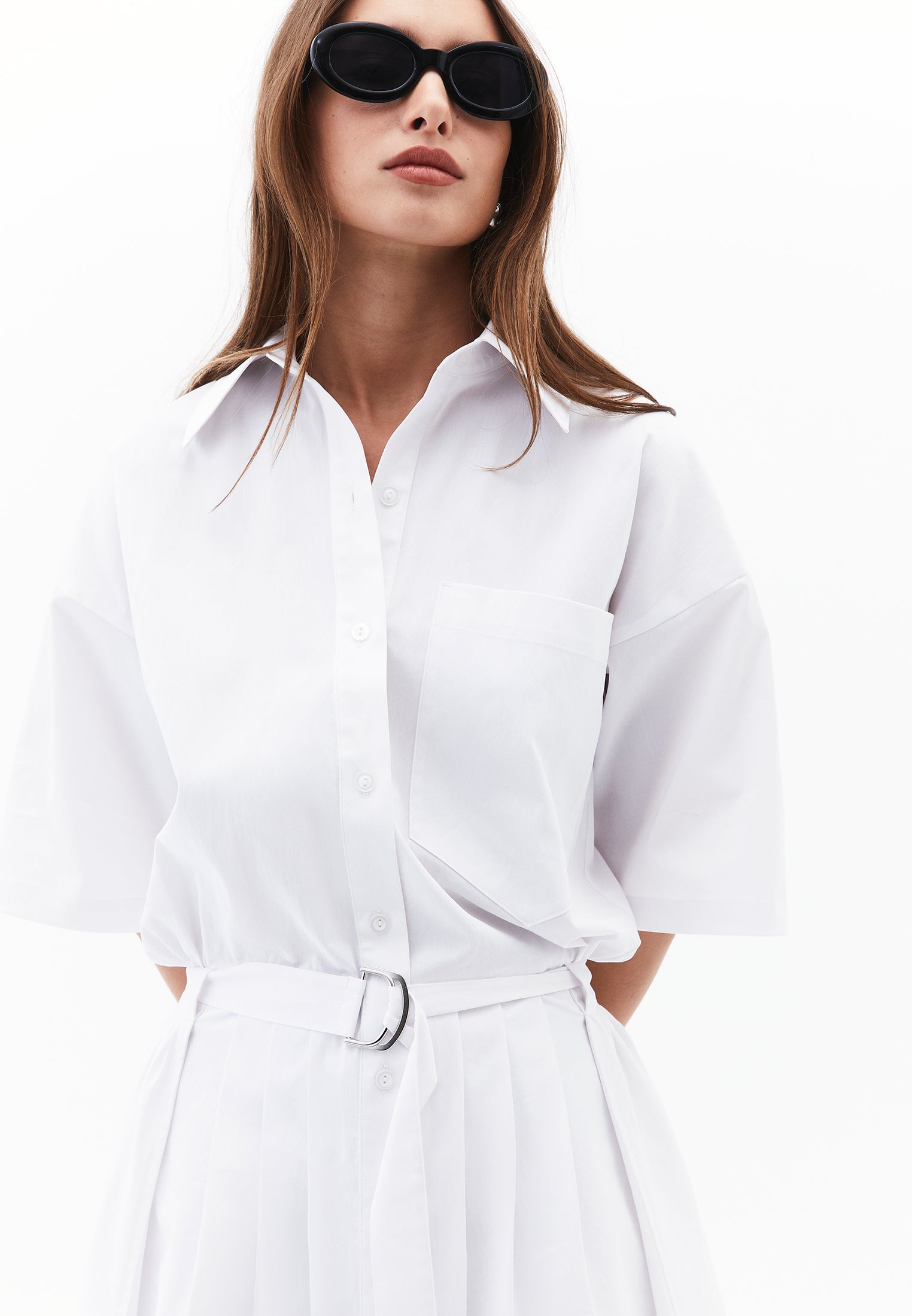Oversize Short Shirt Collar Women Dress - WHITE