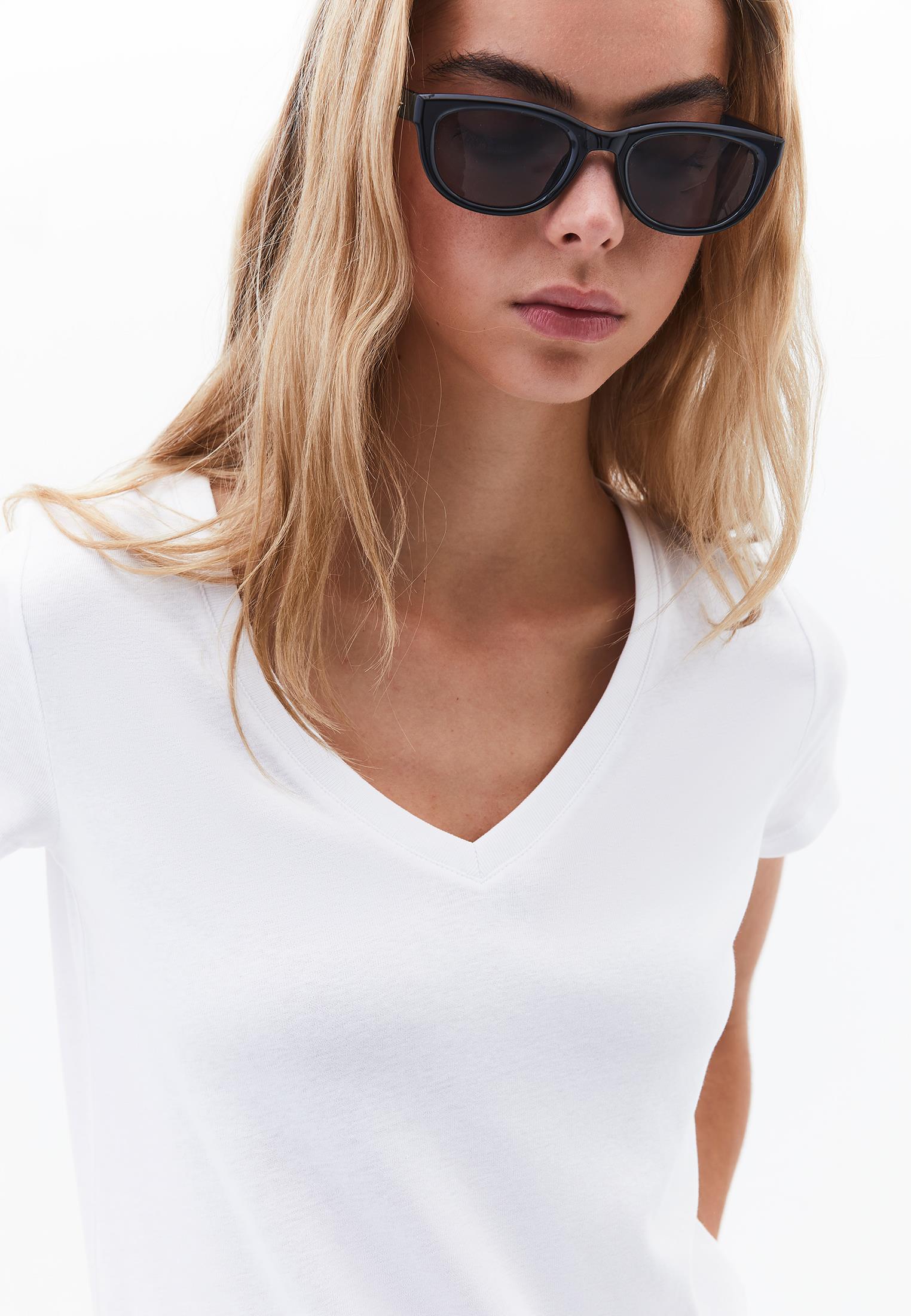 V Neck Short Sleeve T-Shirt - WHITE
