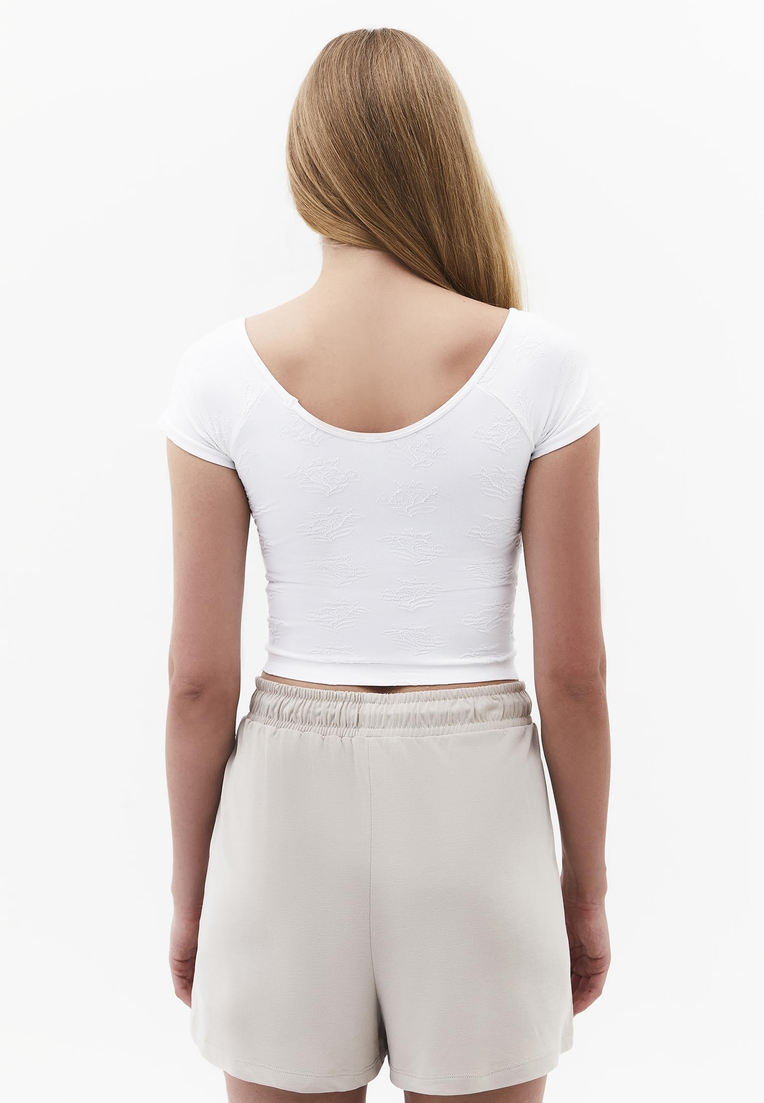 Wide Neck Short Sleeve Bodycon T-Shirt - WHITE