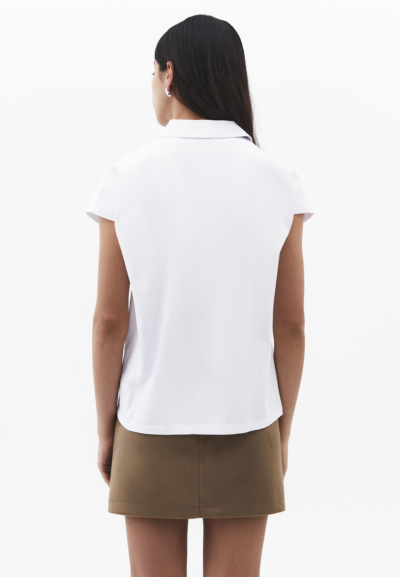 Button Detailed Polo Neck T-Shirt - WHITE